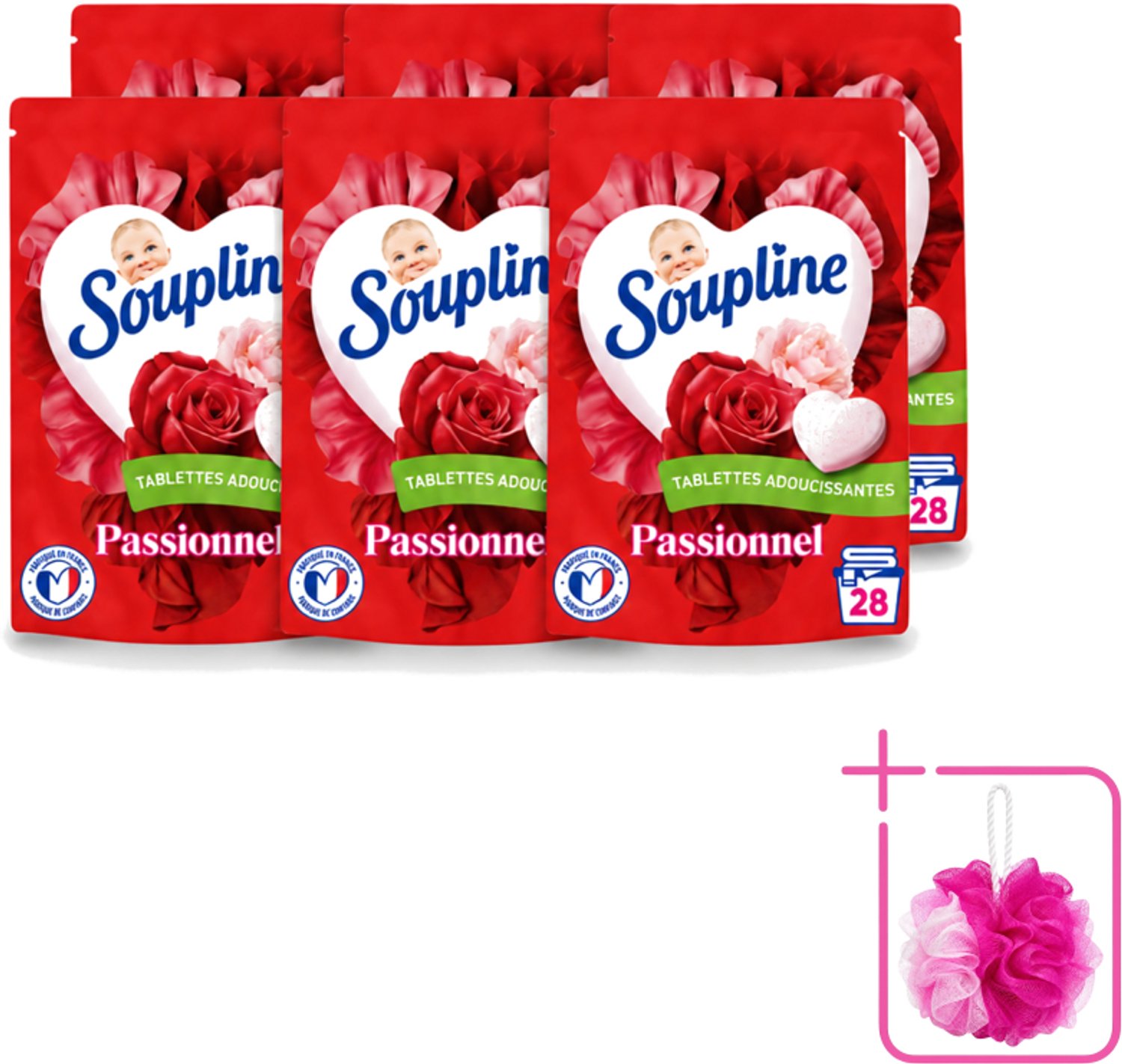 6 x Soupline – Wasverzachtertabletten – Harten Straling van Passiebloemboeket - 28 tabletten - Bulkverpakking - Wasverzachter tablet - Douchemop - Wasverzachter in tabletvorm