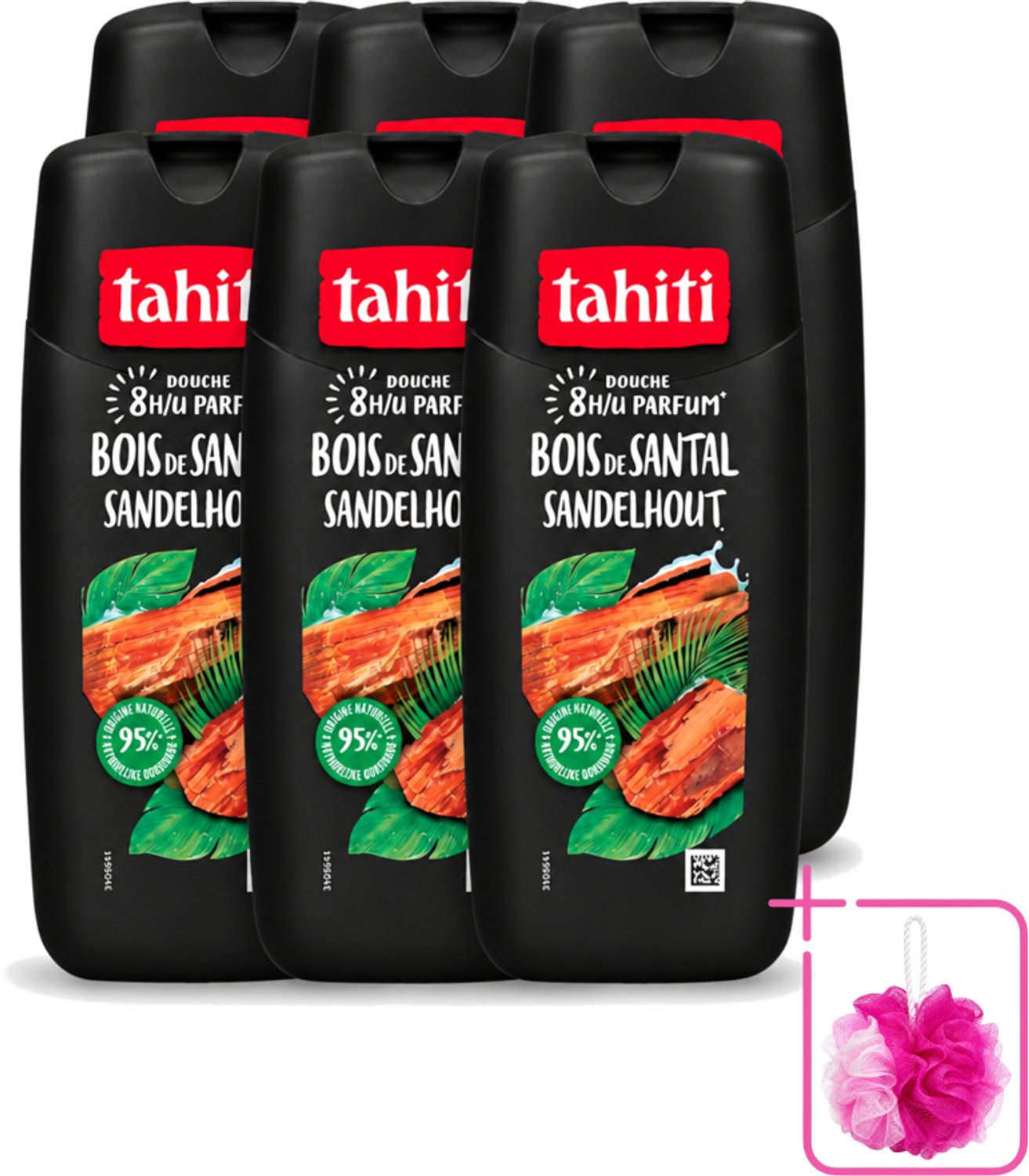 6 x Tahiti – Douchegel – Sandelhout - 315 ml - Bulkverpakking - Douchegel - Douchemop - Sandelhout