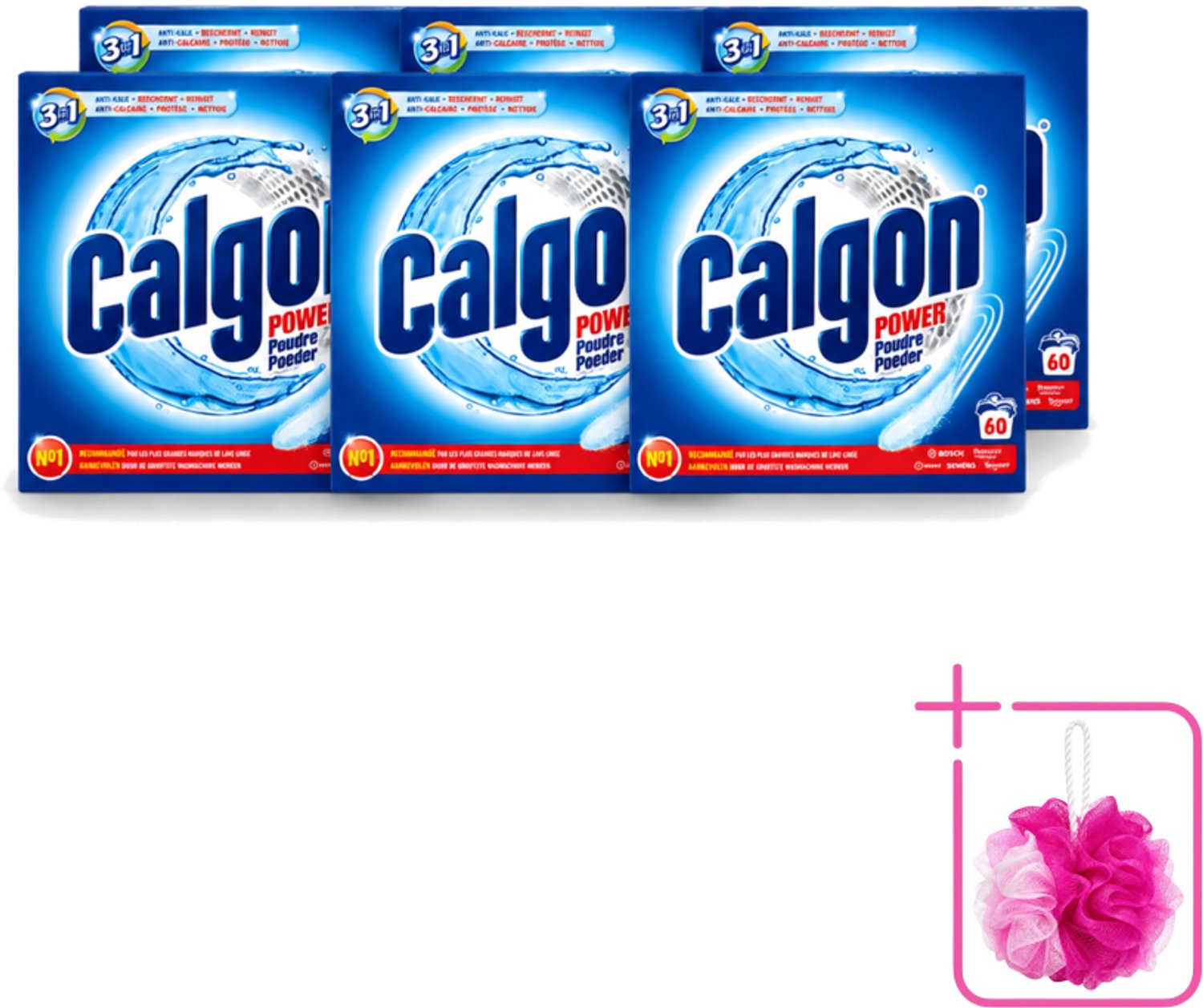 6 x Calgon – Wasmachinereiniger Poeder – 3-in-1 Power Anti-Kalk – 60 doseringen - Bulkverpakking - Wasmachine reiniger - Douchemop - Anti-kalk poeder
