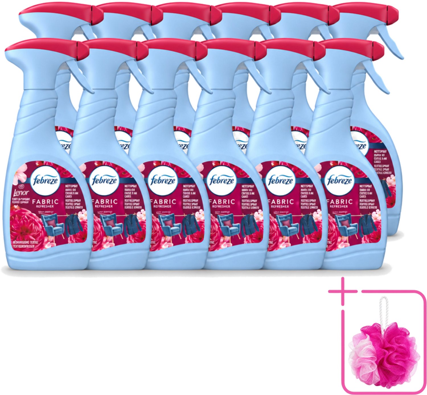 12 x Febreze – Textielspray – Robijn Jasmijn – 500 ml - Bulkverpakking - Textielverfrisser - Douchemop - Textielgeur