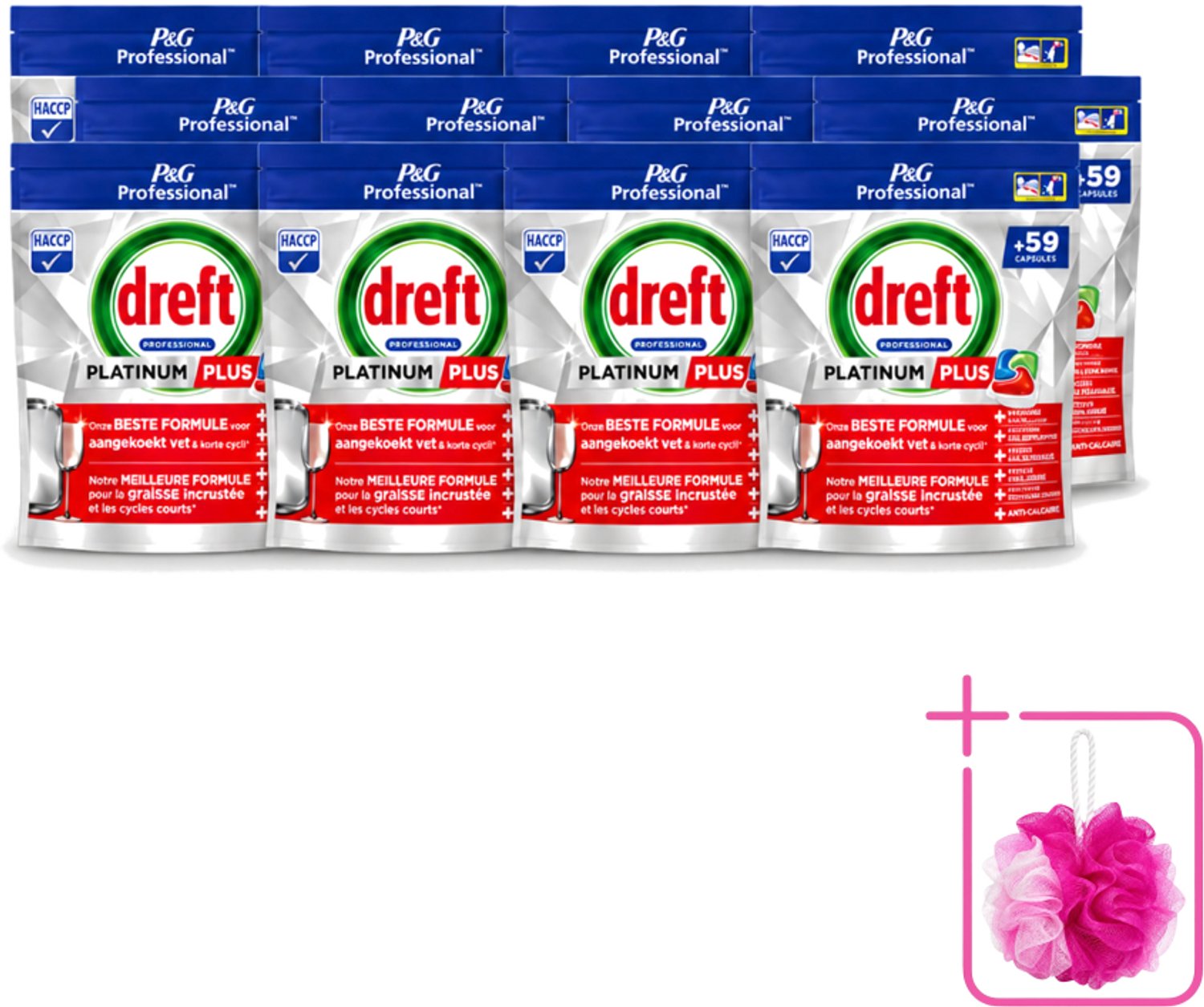 12 x Dreft – Vaatwastabletten – Platinum+ Regular – 59 Tabletten - Bulkverpakking - Handafwasmiddel - Douchemop - Handafwas