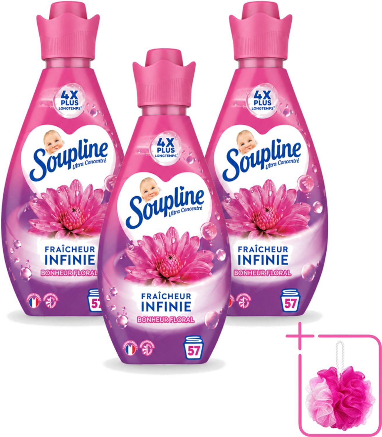 3 x Soupline – Wasverzachter – Infinite Freshness Floral Happiness – 800 ml - Bulkverpakking - Wasverzachter - Douchemop - Frisheid