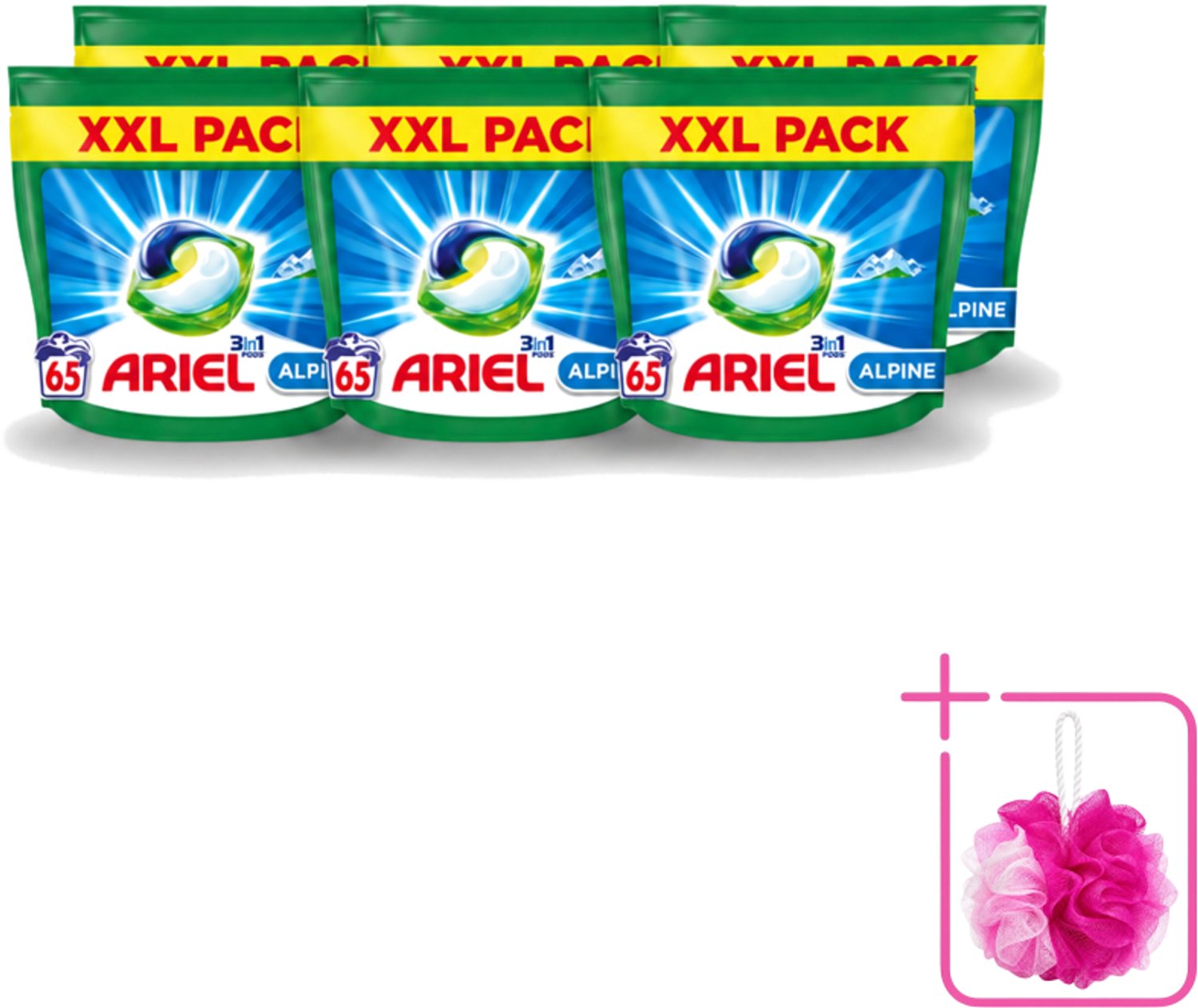 6 x Ariel – Pods 3in1 – Alpine – 1319 g – 65 wasbeurten - Bulkverpakking - Ariel Pods 3in1 Alpine - Douchemop - 65 wasbeurten