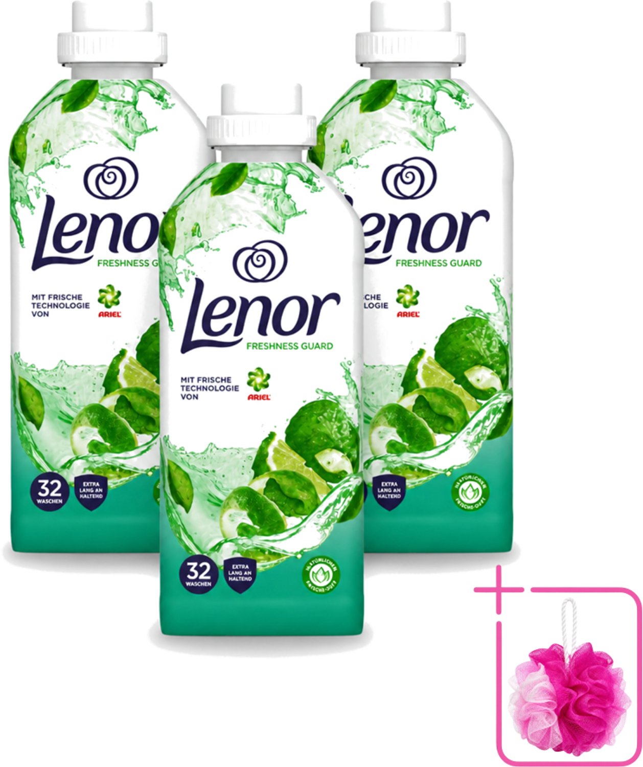 3 x Lenor – Wasverzachter – Freshness Guard – 32 Wasbeurten – 800 ml - Bulkverpakking - Wasverzachter - Douchemop - Frisheid