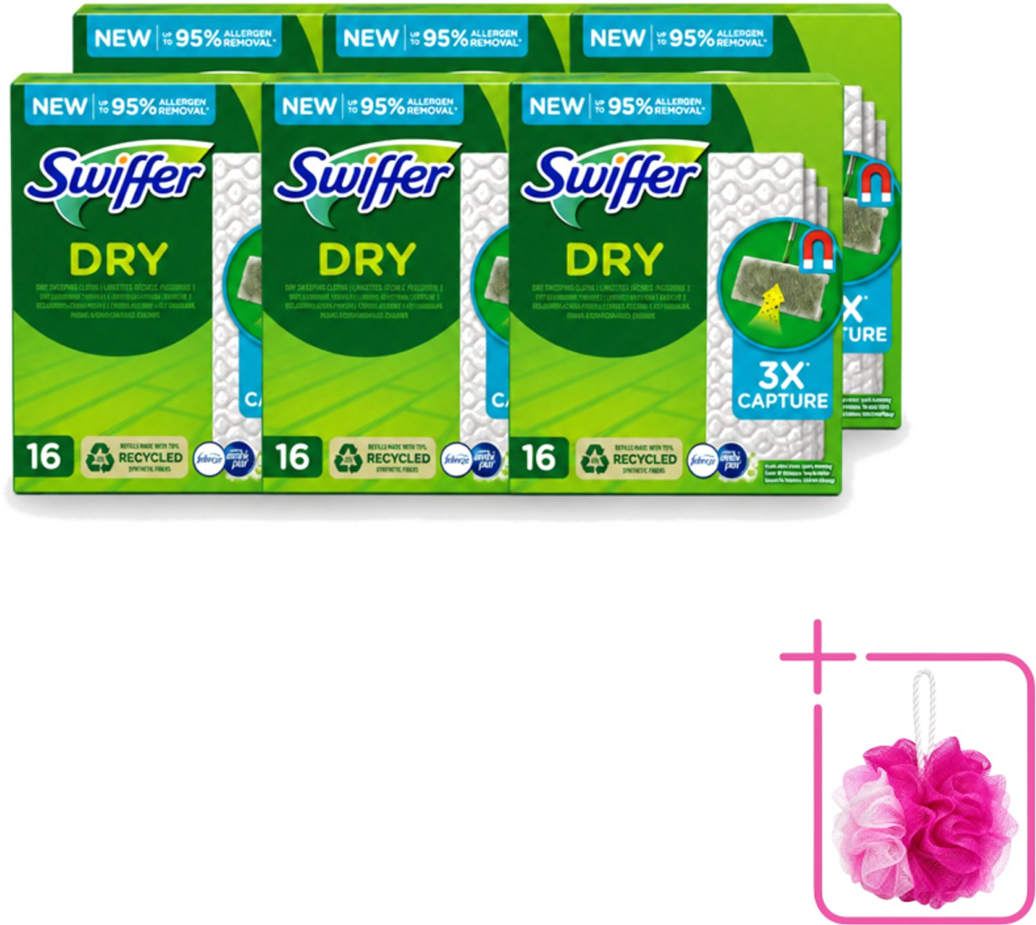 6 x Swiffer – Vloerdoekjes – Dry Navullingen – 16 doekjes - Bulkverpakking - Vloerreiniger - Douchemop - Droge doekjes