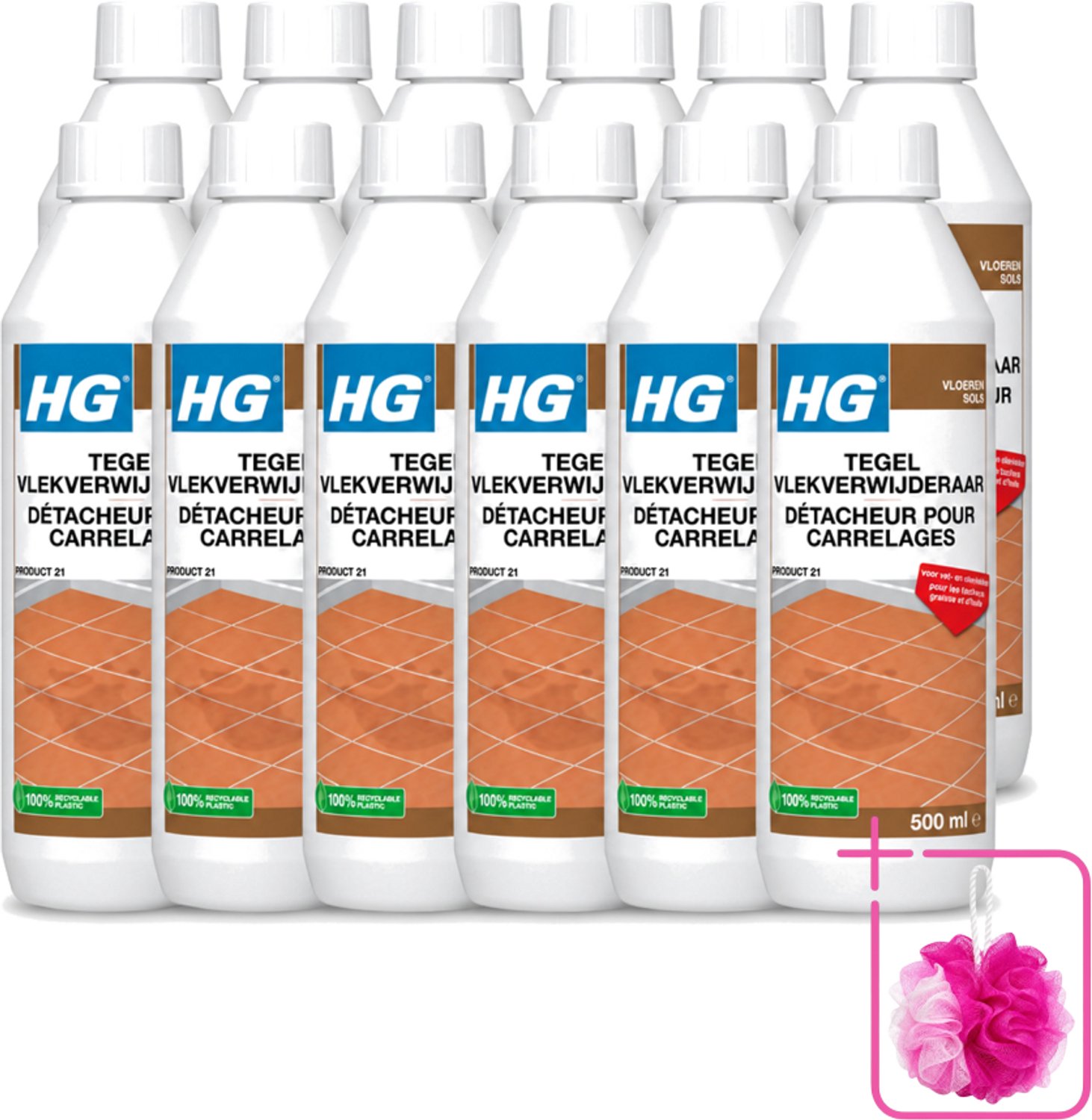12 x HG - Vloeren - Tegel Vlekverwijderaar - Voor Vet & Olievlekken - 500 ml - Bulkverpakking - Vlekverwijderaar tegel - Douchemop - Vetvlek verwijderen