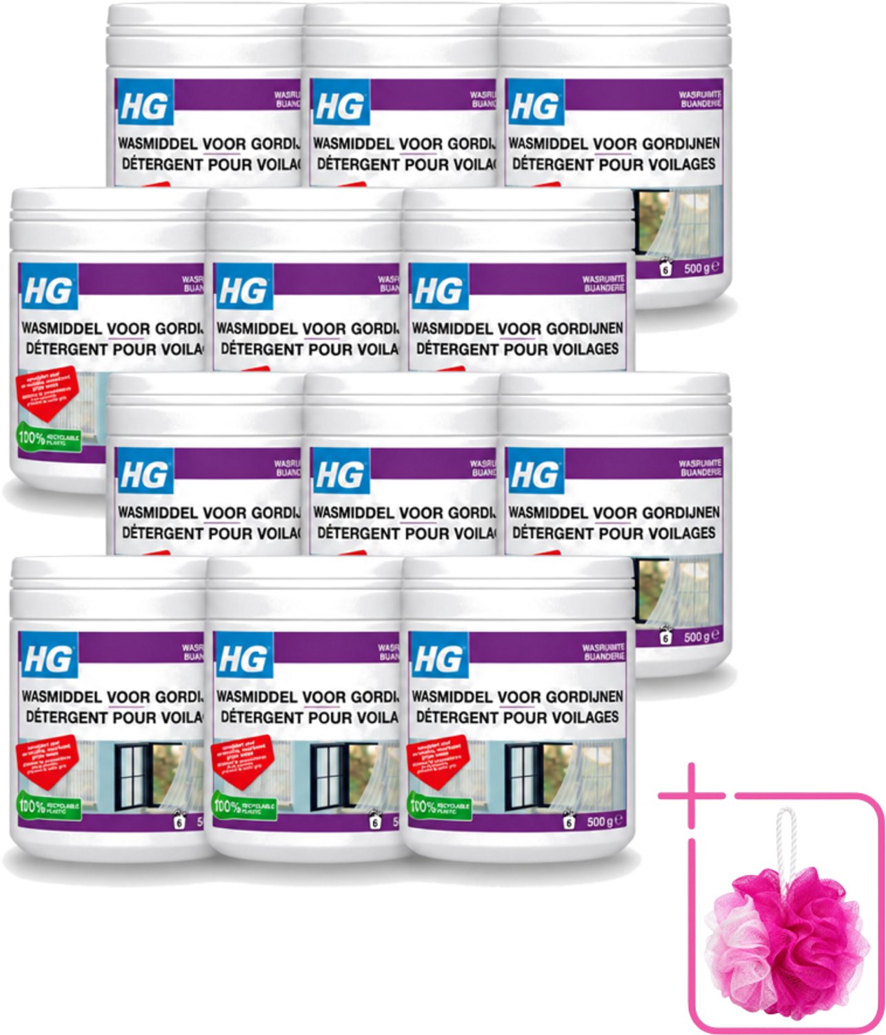 12 x HG - Wasruimte - Wasmiddel Voor Gordijnen - 500 g - Bulkverpakking - Wasmiddel vitrage - Douchemop - Reinigen vitrage