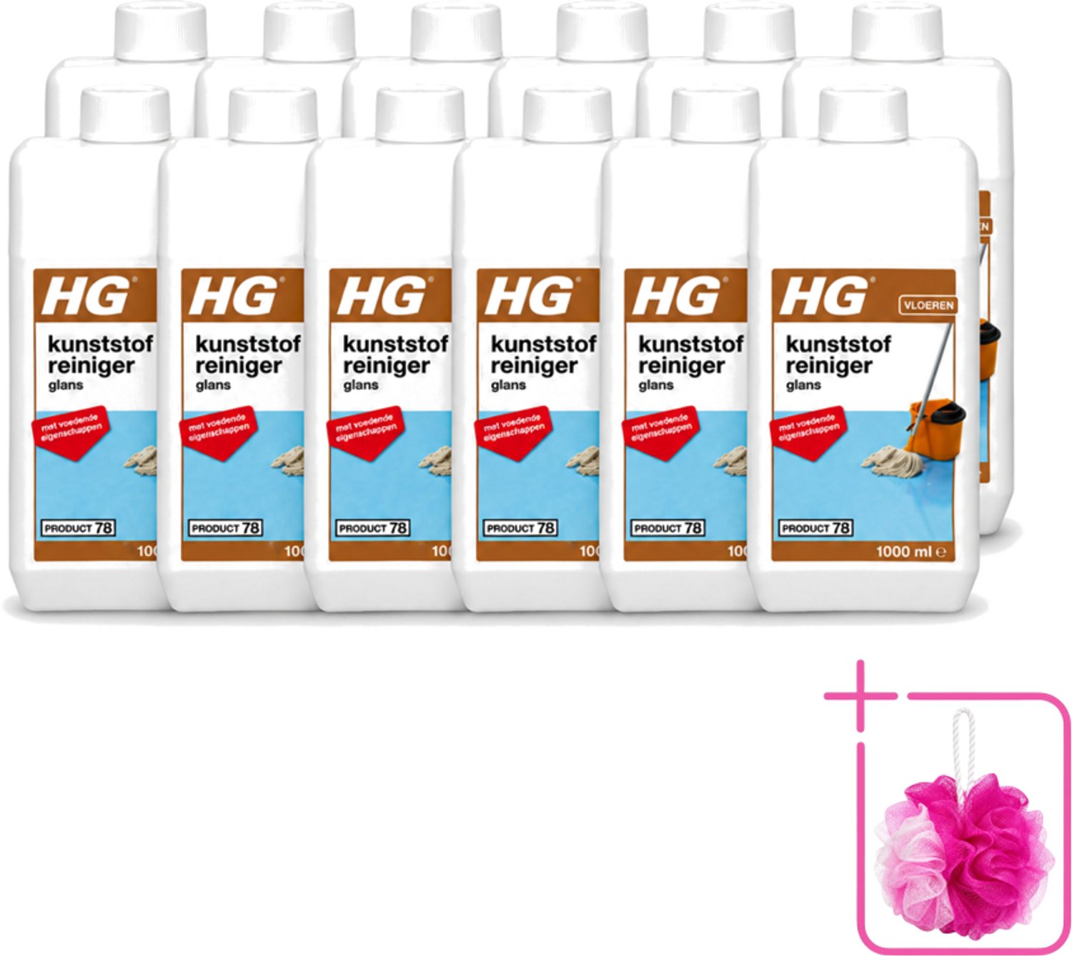 12 x HG - Kunststofreiniger Glans - Met Voedende Eigenschappen - 20 Dweilbeurten - 1L - Bulkverpakking - Kunststof reiniger - Douchemop - Glans reiniger
