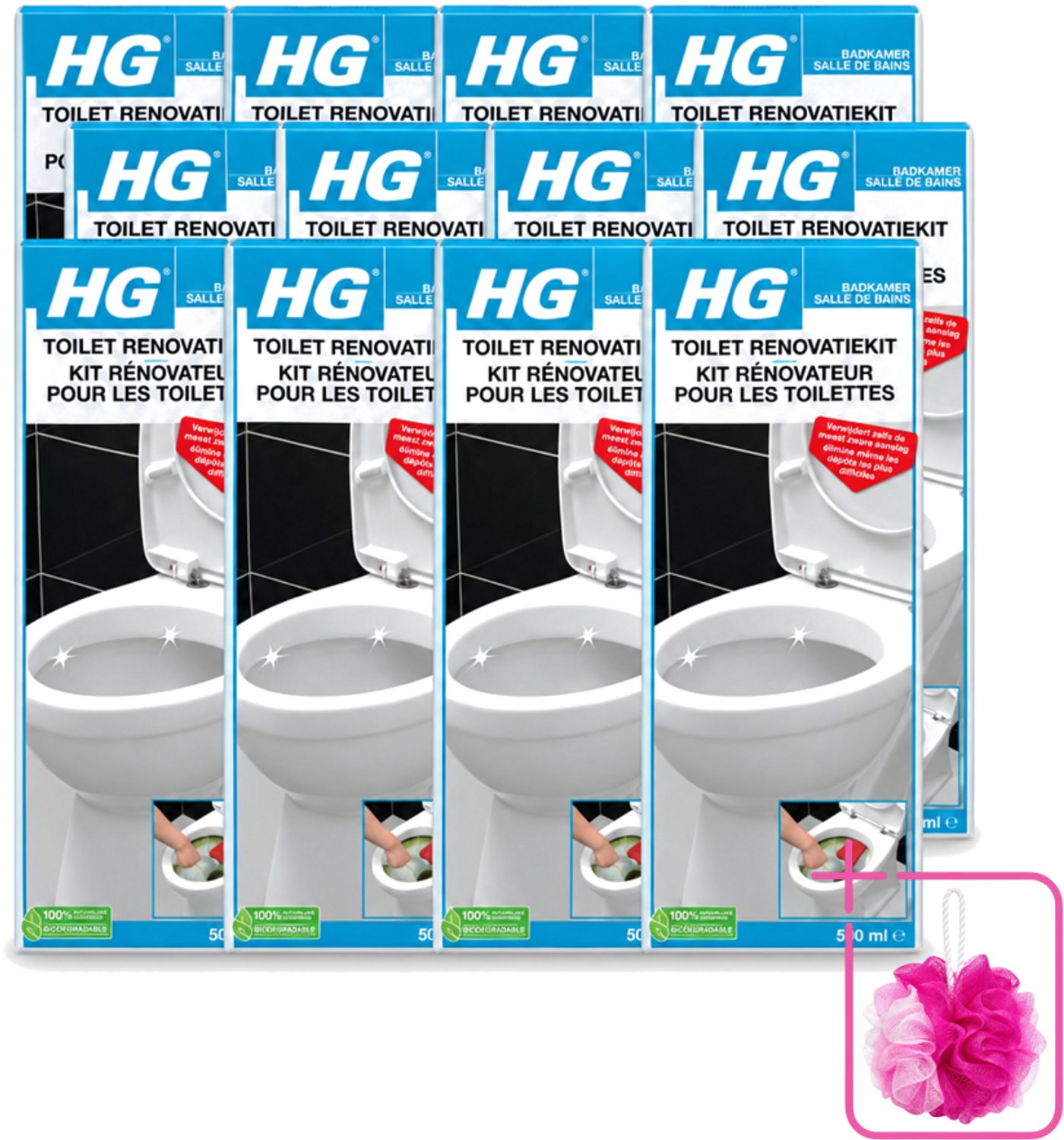 12 x HG - Badkamer - Toilet Renovatiekit - Verwijdert De Meest Zware Uitslag - 500 ml - Bulkverpakking - Toilet renovatie - Douchemop - Toilet reinigen