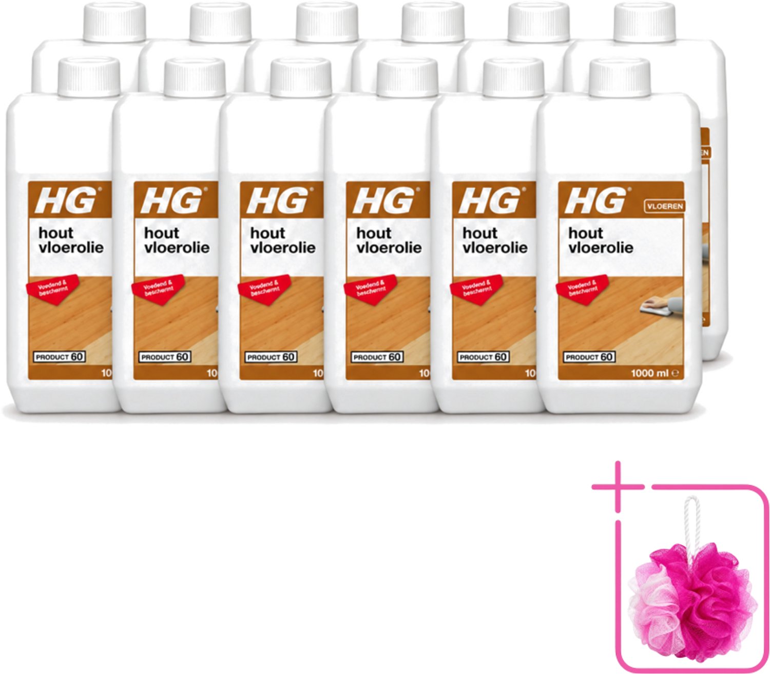 12 x HG - Vloerreinigingsmiddel - Hout Vloerolie - Voedend & Beschermt - 1L - Bulkverpakking - Houten vloerolie - Douchemop - Voedende vloerolie