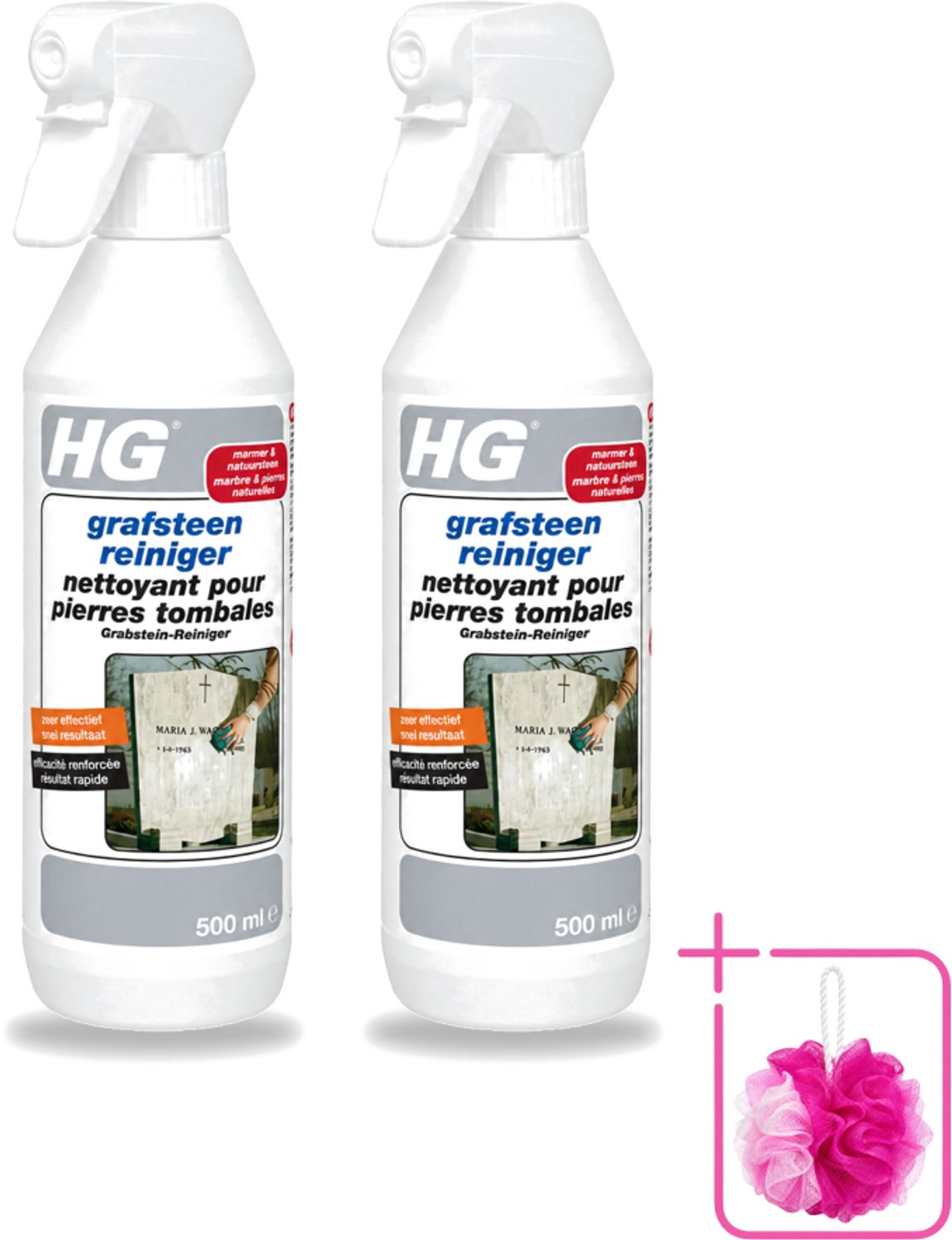 2 x HG - Grafsteenreiniger - Beschermt & Reinigt - 500 ml - Bulkverpakking - Grafsteen reinigen - Natuursteen reinigen