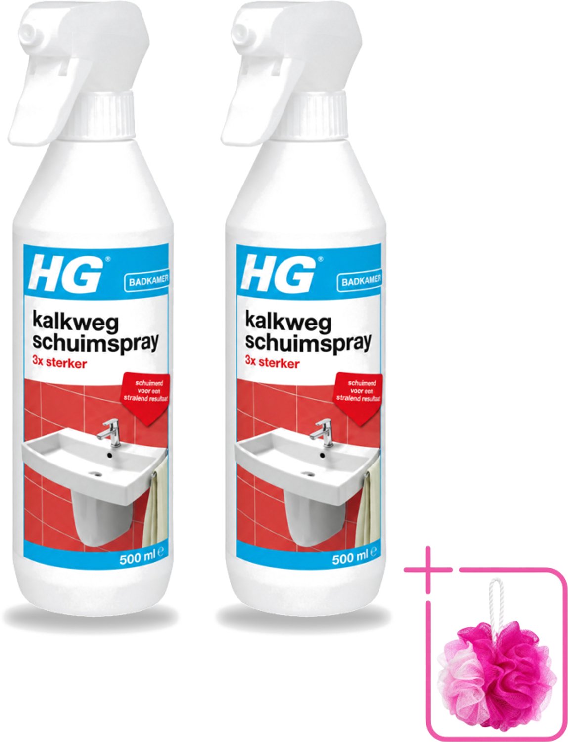 2 x HG - Badkamer - Kalkweg Schuimspray - 3x Sterker - Schuimend - 500 ml - Bulkverpakking - Kalkaanslag verwijderen - Douchemop - Badkamer reinigen