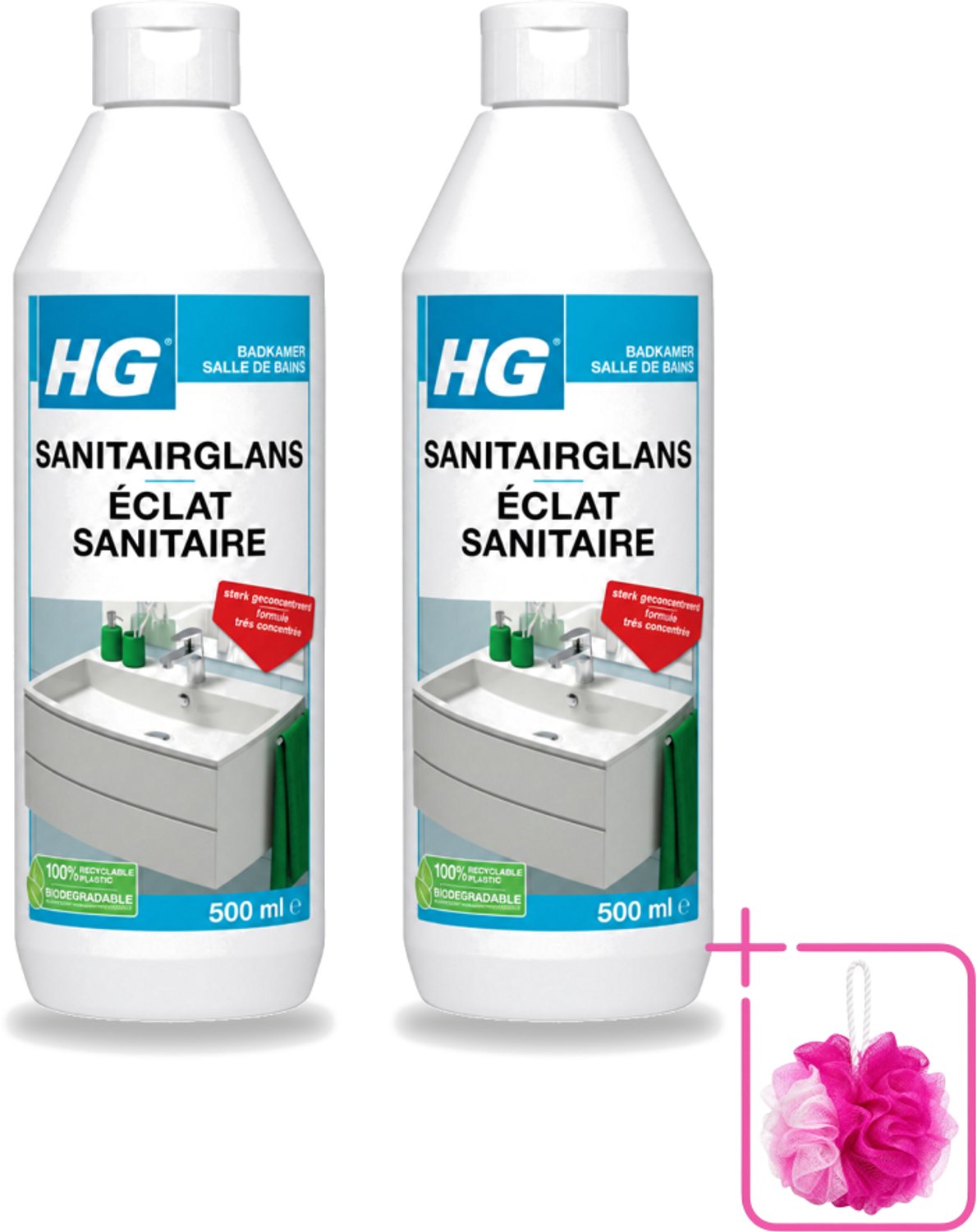 2 x HG - Badkamer - Badkamerreiniger - Extra Glans - Sterk Geconcentreerd - 500 ml - Bulkverpakking - Badkamerreiniger - Douchemop - Badkamer schoonmaken