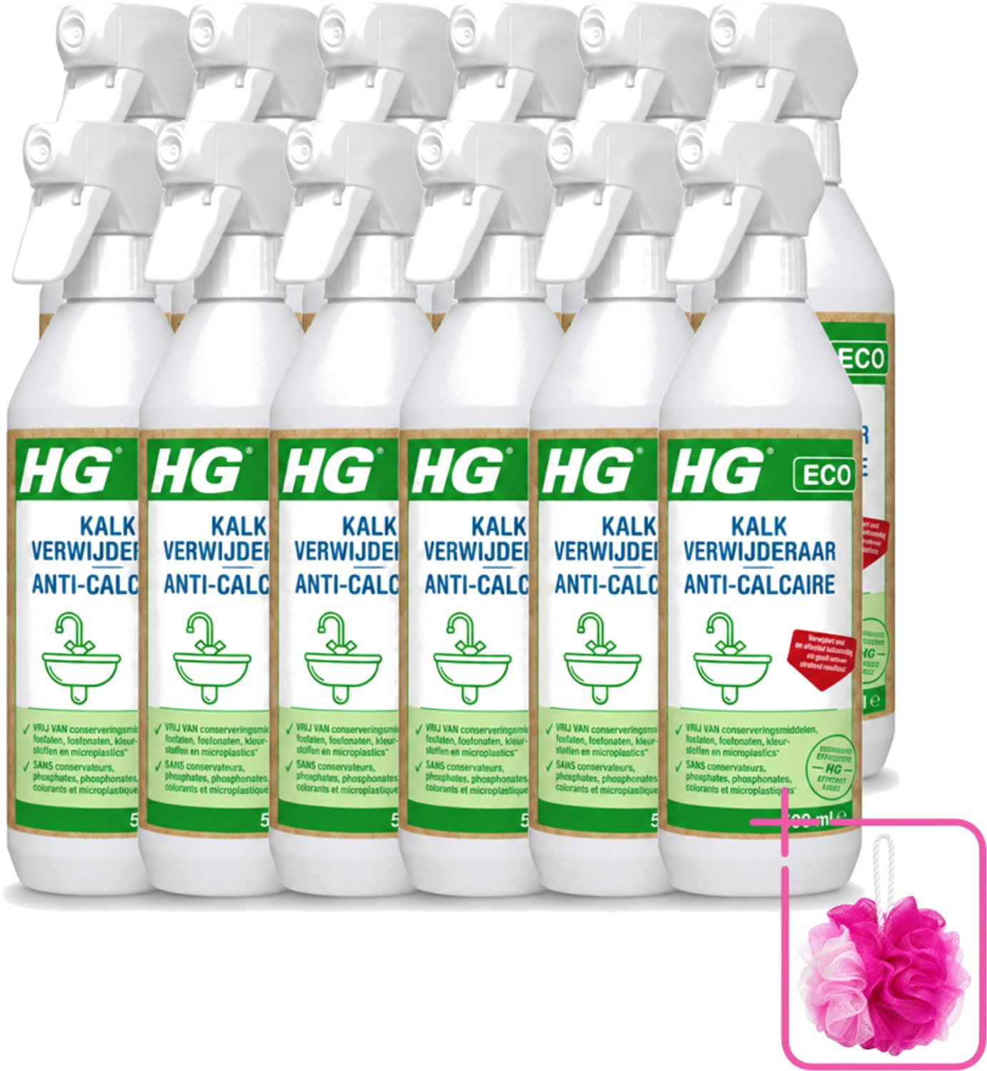 12 x HG ECO - Kalkverwijderaar - Snel & Effectief - Glanzend Resultaat - 500 ml - Bulkverpakking - Kalkverwijderaar - Douchemop - Kalkaanslag