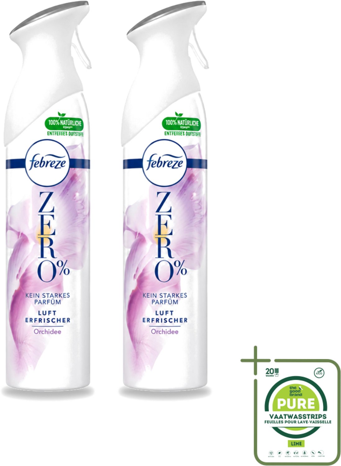2 x Febreze Spray - Zero % - Orchidee - Luchtverfrisser - 300ml - Grootverpakking - Vaatwasstrips - Luchtverfrisser - Geuren Verwijderen - Orchidee Geur - Frisse Geur - Zero %