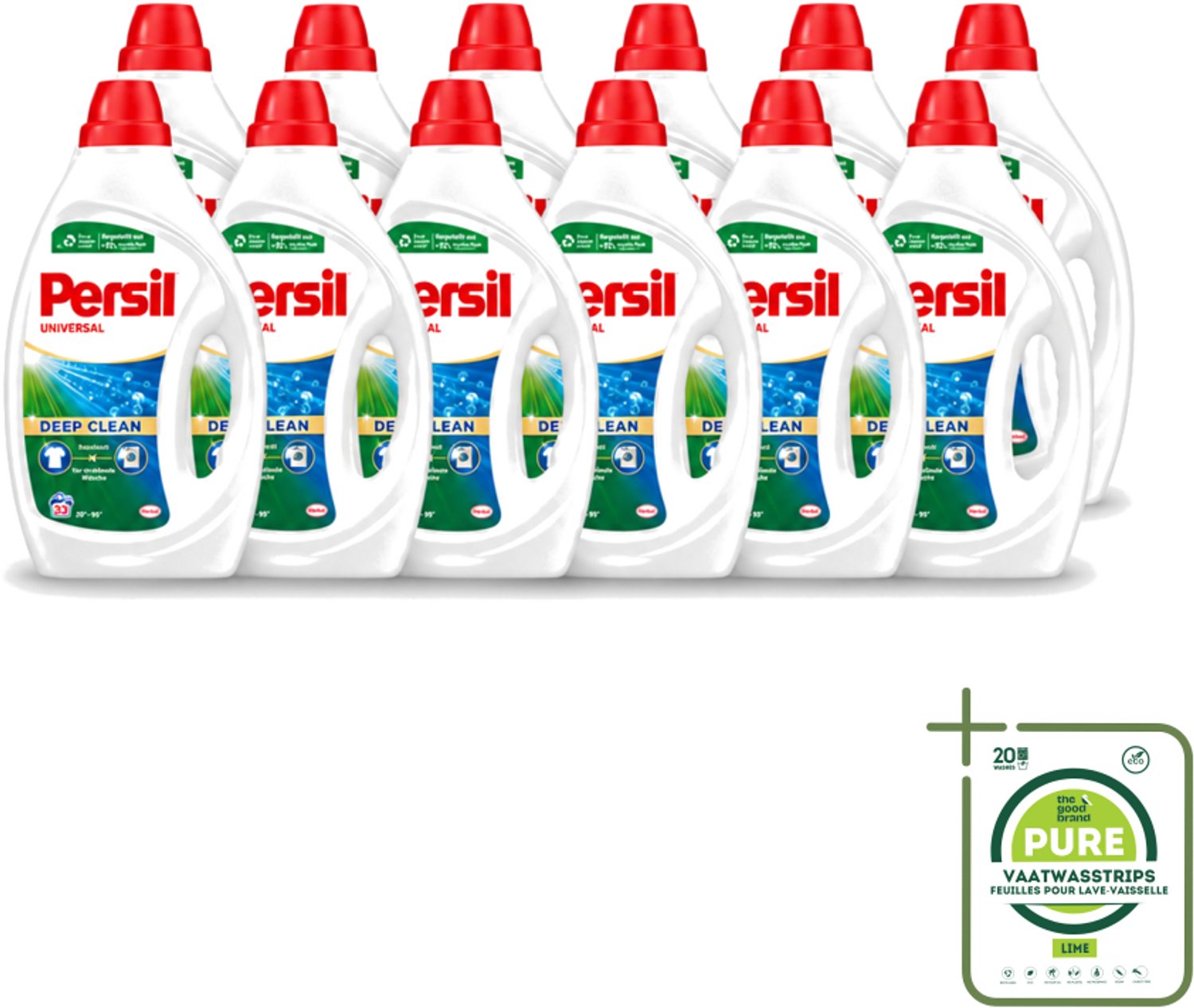 12 x Persil Universal - Vloeibaar Wasmiddel - Witte en Gekleurde Was - 33 Wasbeurten - Grootverpakking - Vaatwasstrips - Persil Universal Gel - Wasmiddel - Vlekverwijdering - Frisheid - Wasmachine