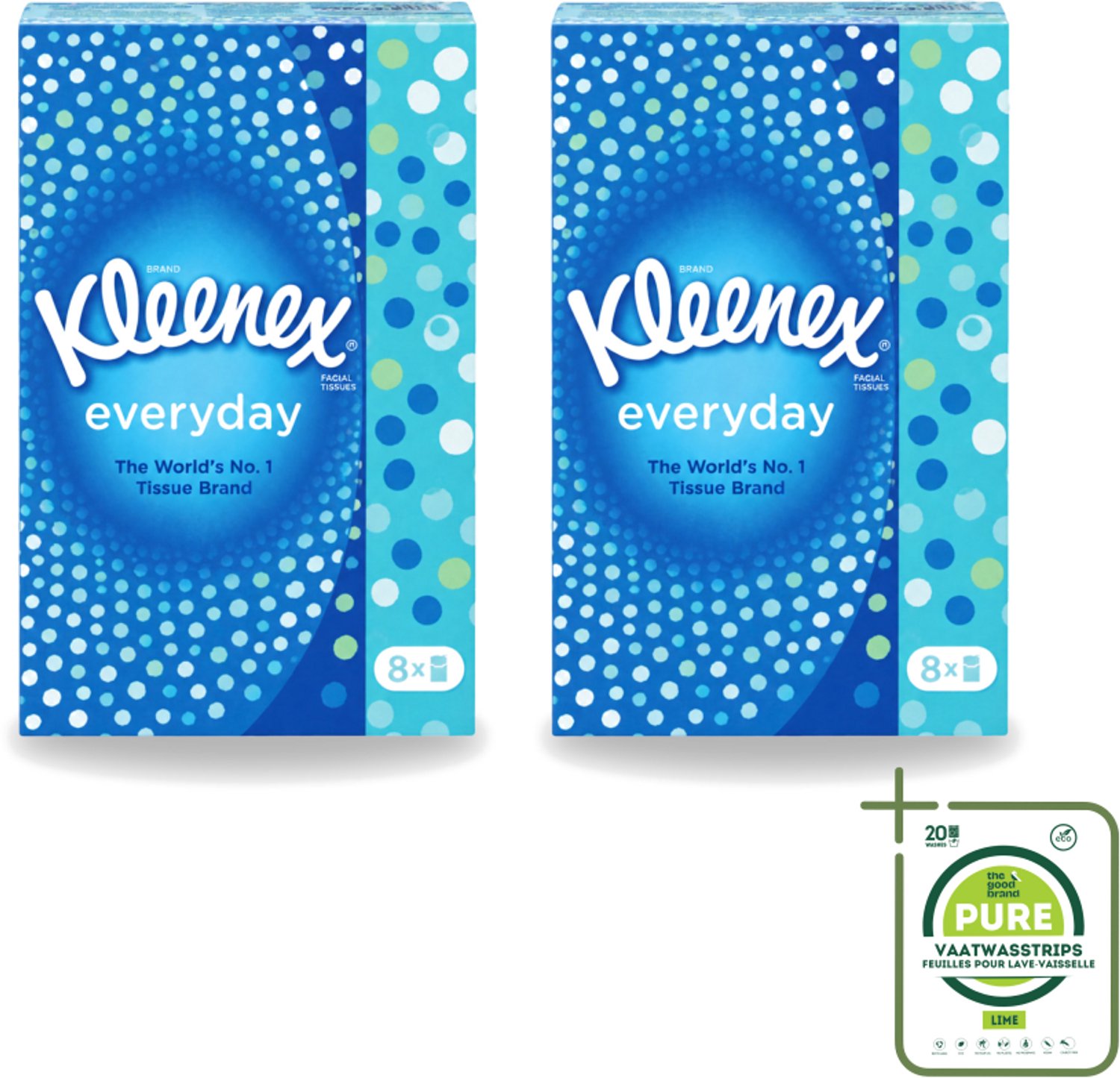 2 x Kleenex - Zakdoekjes - Everyday - 8 Pakjes Zakdoekjes - Grootverpakking - Zakdoekjes - Schoonmaak - Reinigen - Vlekken - Dagelijks Gebruik