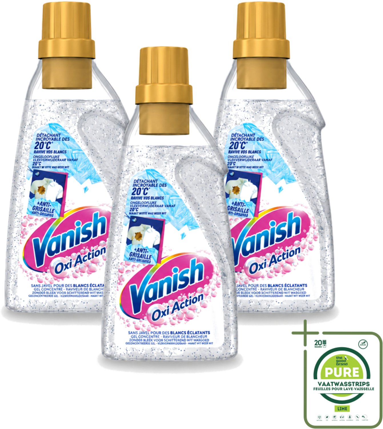 3 x Vanish Oxi Action - Vlekkenverwijderaar Gel - Zonder Bleek - Witte Was - 15 Wasbeurten - Grootverpakking - Vaatwasstrips - Wit Was - Vlekkenverwijderaar - Bleekvrije Was - Witte Was - Wasbeurt