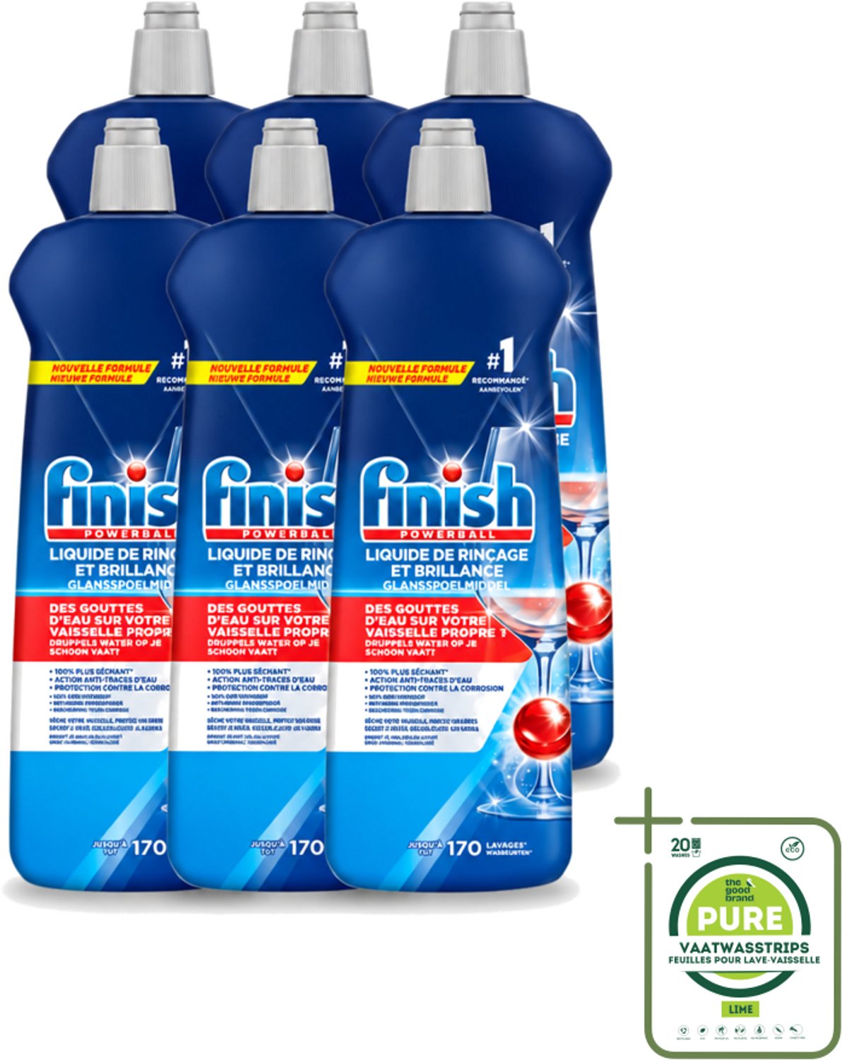 6 x Finish Powerball - Glansspoelmiddel - Anti-Corrosie & Anti-Vervaging - 170 Afwasbeurten - 800ml - Grootverpakking - Vaatwasstrips - Glansspoelmiddel - Vaatwasmiddel - Anti-kalk - Anti-corrosie - Glans