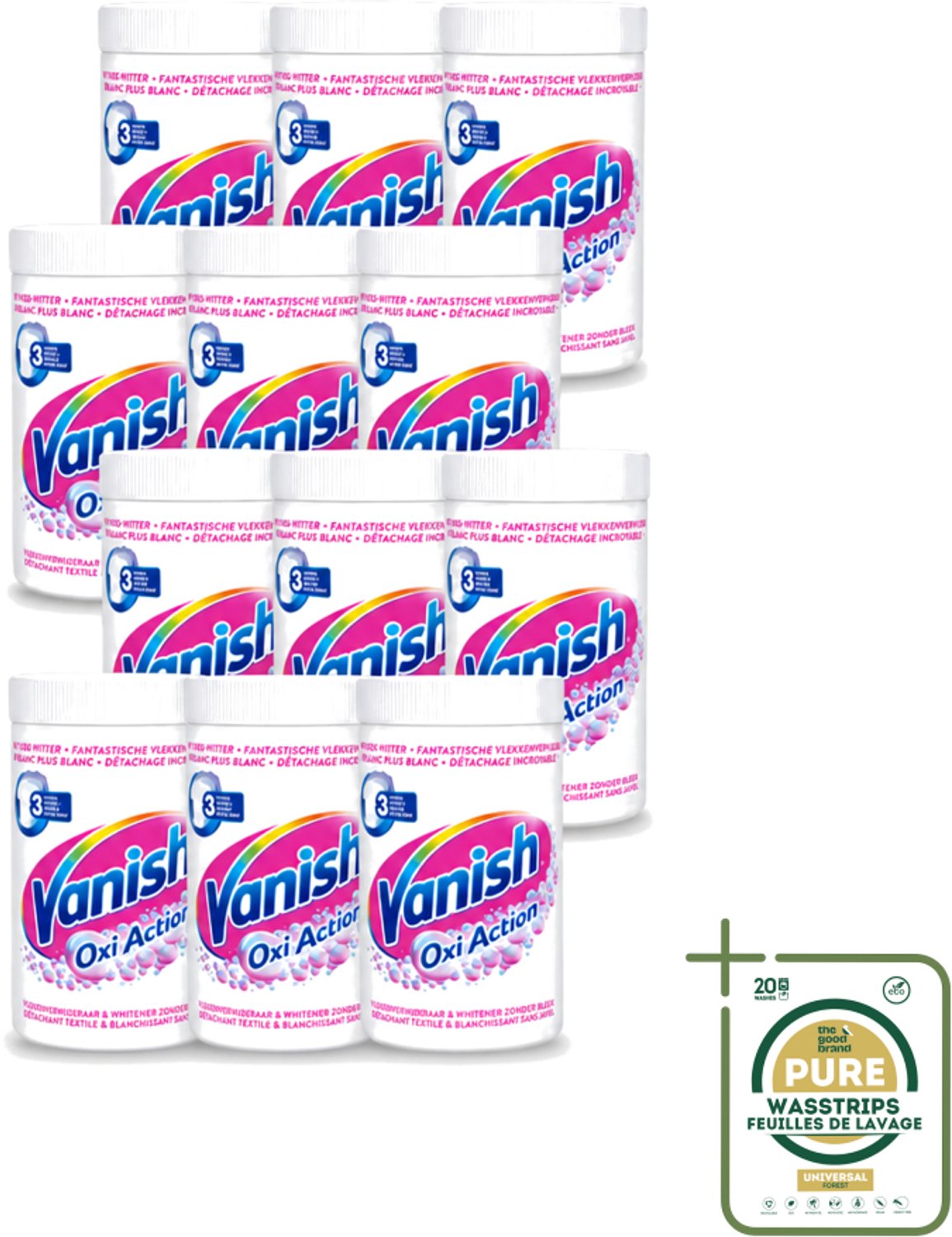12 x Vanish Oxi Action - Vlekkenverwijderaar Poeder - Zonder Bleek - Witte Was - 1.5 Kg - Wasstrips - Vlekverwijderaar - Witte Was - Poeder - Koud Water - Bleekvrij
