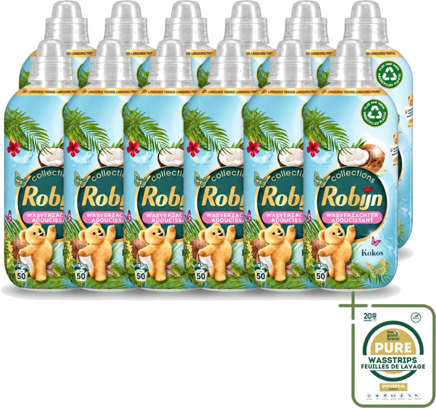 12 x Robijn Collections - Wasverzachter - Kokos - 1,25L - 50 Wasbeurten - Wasstrips - Wasverzachter Kokos - Wasverzachter Voor Kleding - Kokos Geur Wasverzachter - Wasverzachter Voor Wasbeurten - Wasverzachter Met Luxe Geur