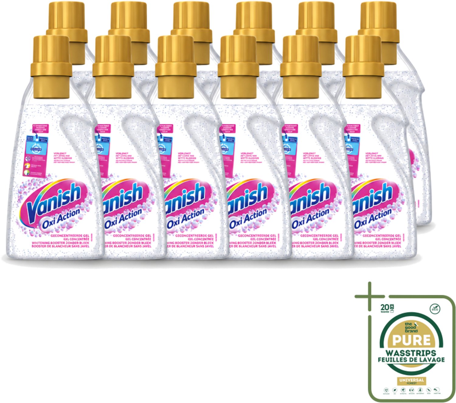 12 x Vanish Oxi Action - Vlekkenverwijderaar Gel - Witte Was - 1.5 L - Wasstrips - Wit Was - Vlekverwijderaar - Bleekvrije Was - Witheid Herstellen - Geur Neutraliseren