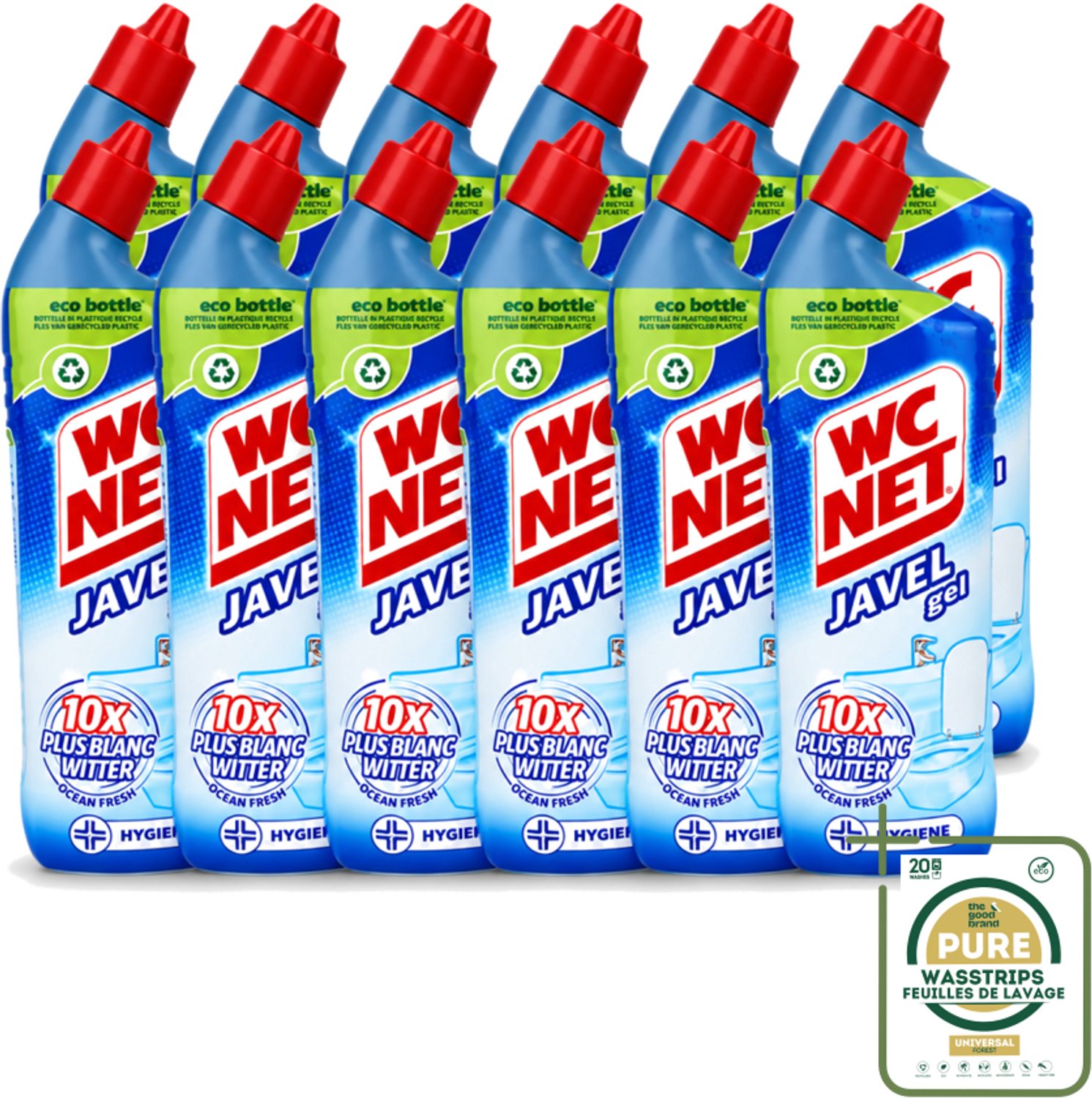 12 x WC Net - Toiletreiniger - Gel - Ocean Fresh - Gerecycled Materiaal - 750 ml - Wasstrips - WC Net Gel - Toilet Reiniger - Toilet Reinigen - Toilet Reiniger Gel - Instant White Toilet