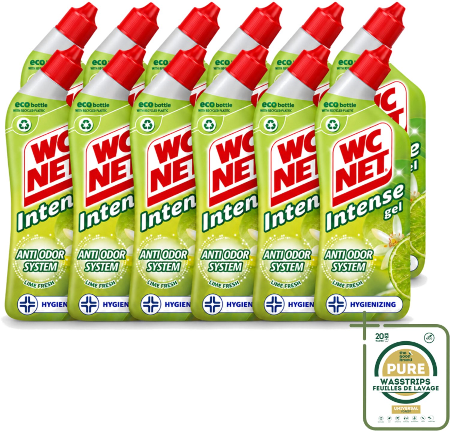12 x WC Net - Toiletreiniger - Gel - Met Limoen- 750 ml - Wasstrips - WC Net - Toilet Reiniger - Toilet Reinigen - Toilet Geur - Toilet Reinigingsgel