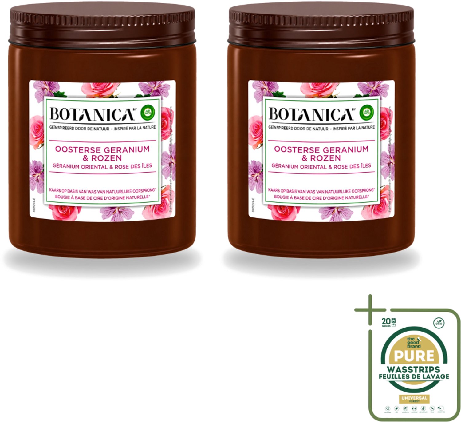 Air Wick 2 x Botanica by Air Wick - Geurkaars - Geranium & Rozen - 40 Uur Brandduur - Wasstrips - Geurkaars - Geranium En Rozen - 40 Uur Branden - Natuurlijke Geur - Bloemige Geur Wit