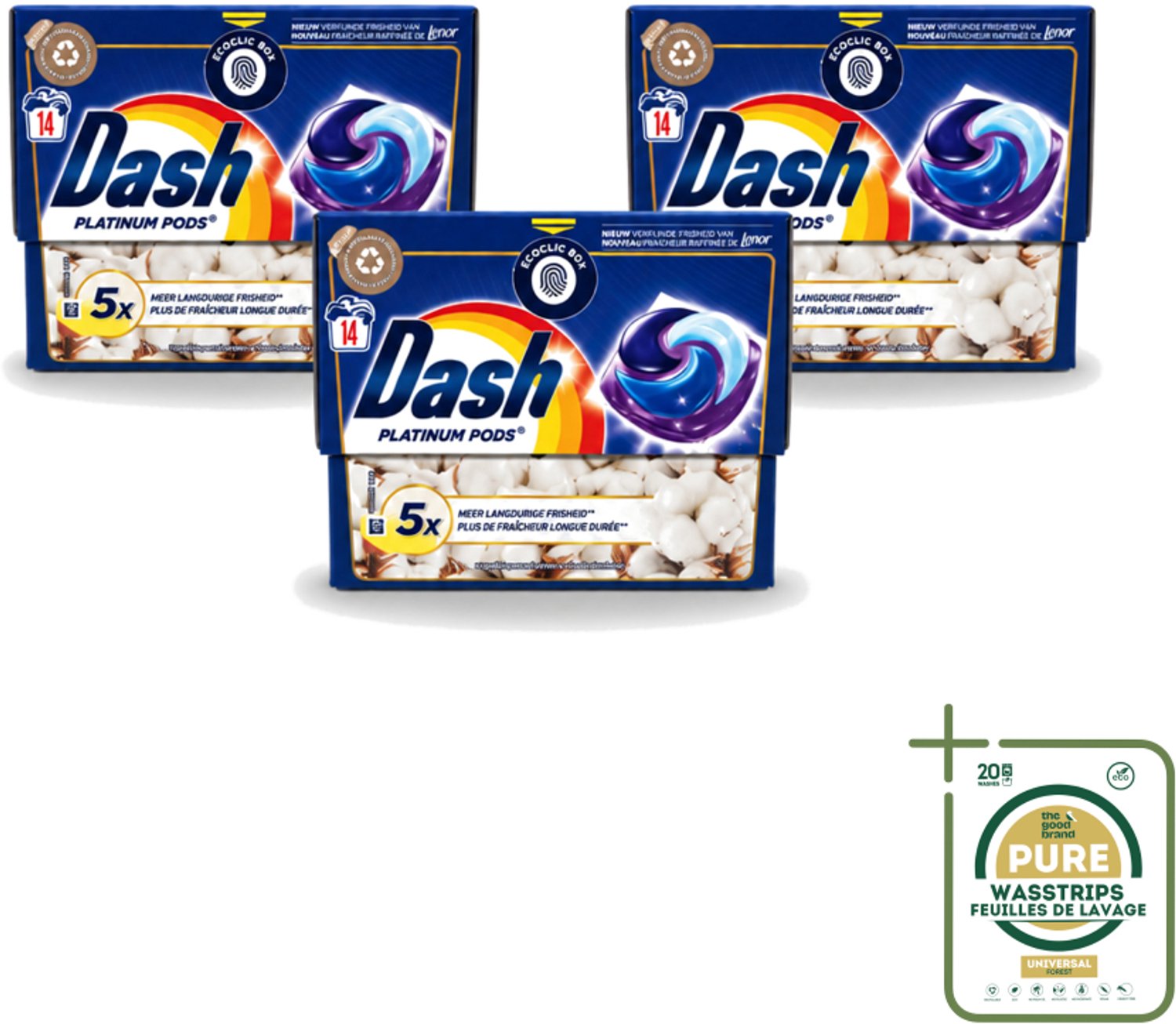 3 x Dash Platinum - Wasmiddel Capsules - Witte en Gekleurde Was - Frisheid van Katoen - 14 Wasbeurten - Wasstrips - Wasmiddel - Wascapsules - Wasbeurten - Vlekverwijdering - Katoenfrisheid