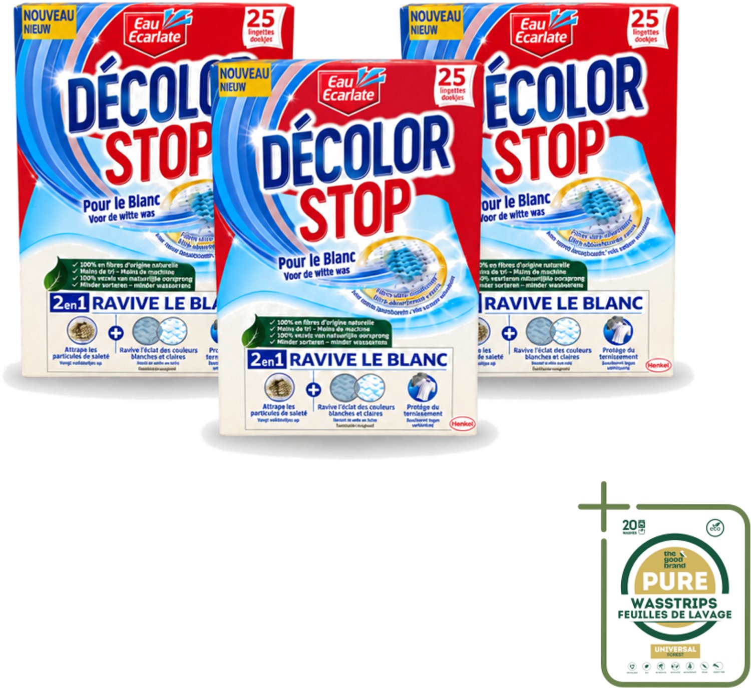 3 x Eau Eclarate - Sublim Blanc - Ultra Witmakend - 25 doekjes - Wasstrips - Wit Textiel Herstellen - Glans Herstellen - Verhelderende Doekjes - Witte Stoffen Beschermen - Doekjes Voor Wit Textiel