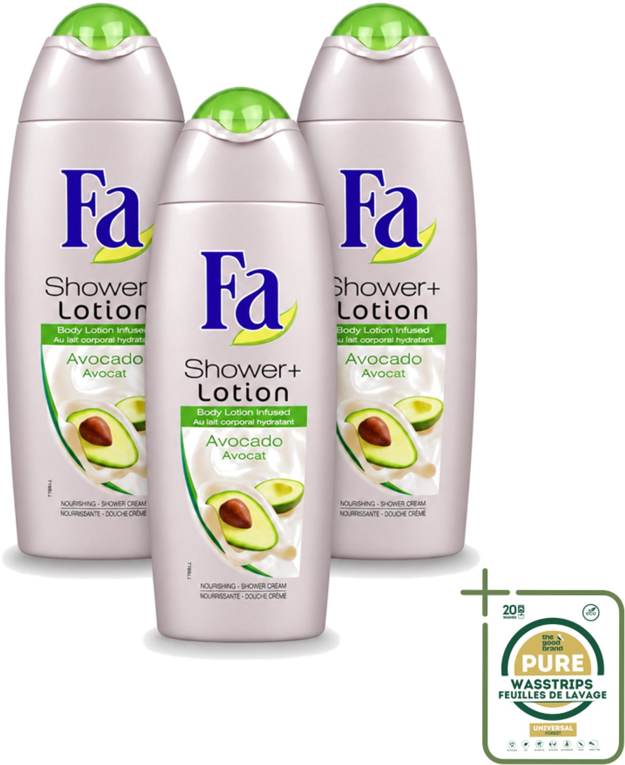 3 x Fa - Douchecrème Met Lotion - Avocado - 250 ml - Wasstrips - Douchecrème - Bodylotion - Avocado Geur - Hydratatie - Huid Verzorging
