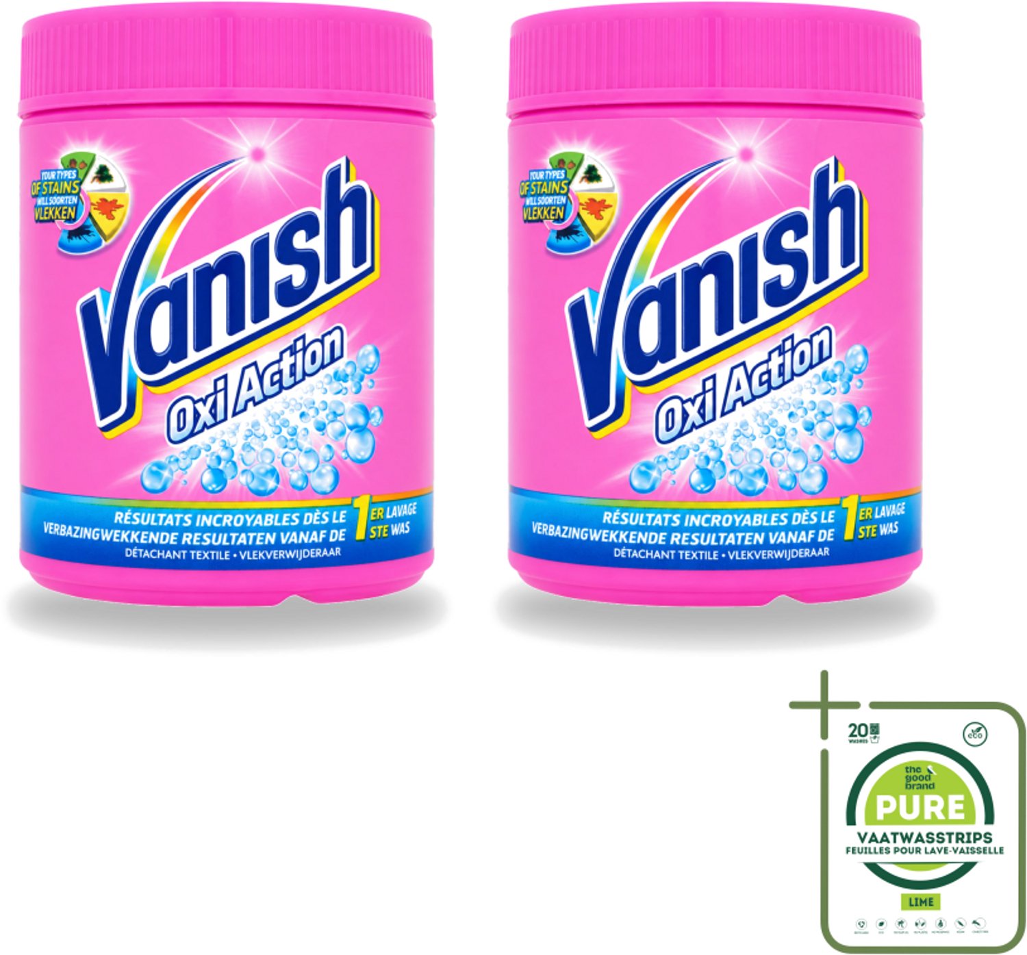 2 x Vanish Oxi Action - Vlekkenverwijderaar Poeder - Zonder Bleek - Gekleurde Was - 500 Gram - Grootverpakking - Vaatwasstrips - Vlekverwijderaar - Gekleurde Was - Bleekvrije Wasmiddel - Vlekken Verwijderen - Wasmiddel Poeder