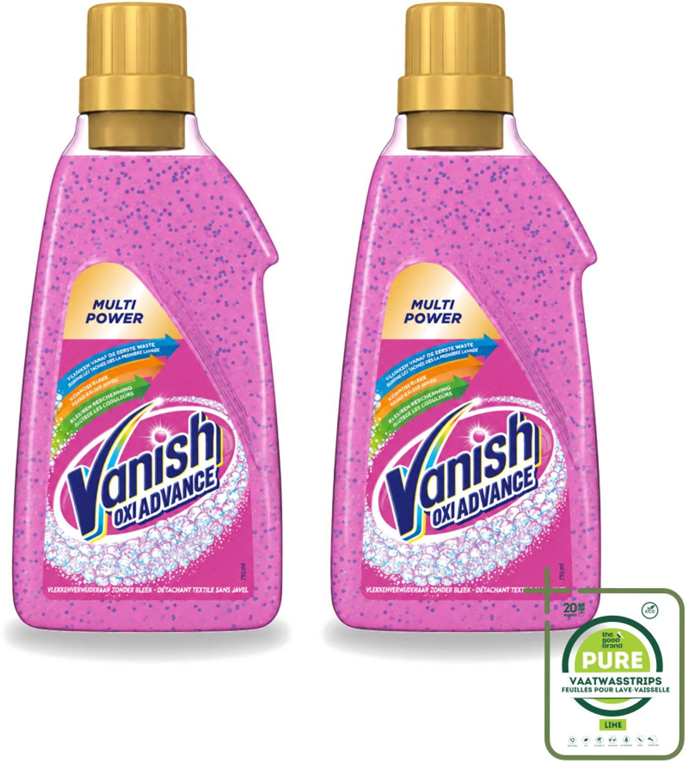 2 x Vanish Oxi Advance - Vlekkenverwijderaar Gel - Zonder Bleek - Gekleurde Was - 750 ml - Grootverpakking - Vaatwasstrips - Vlekverwijderaar - Wasmiddel - Vlekken - Rode Vruchtensap - Koffie