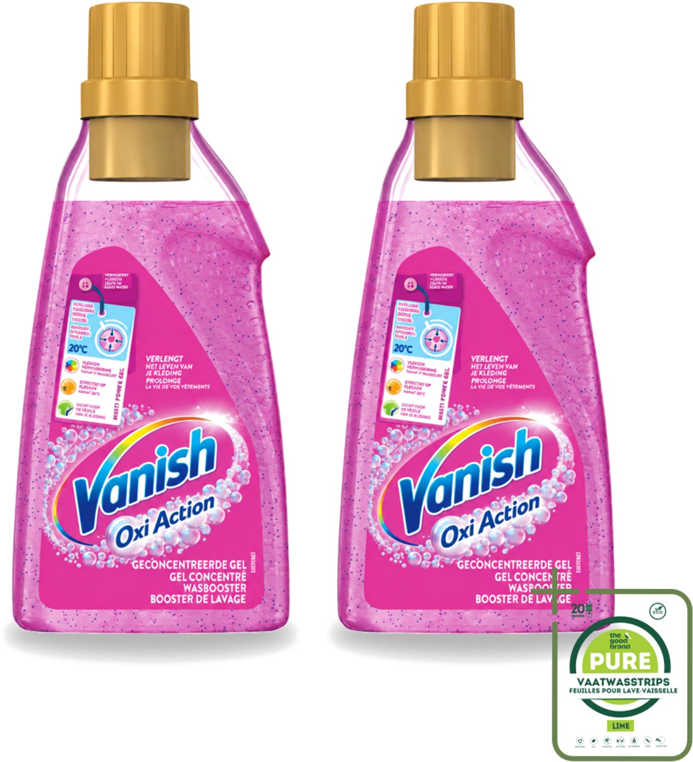 2 x Vanish Oxi Action - Vlekkenverwijderaar Gel - Zonder Bleek - Gekleurde Was - 15 Wasbeurten - Grootverpakking - Vaatwasstrips - Vlekverwijderaar - Wasbooster - Kleuroverdracht - Geurneutraliseren - Wasbeurt