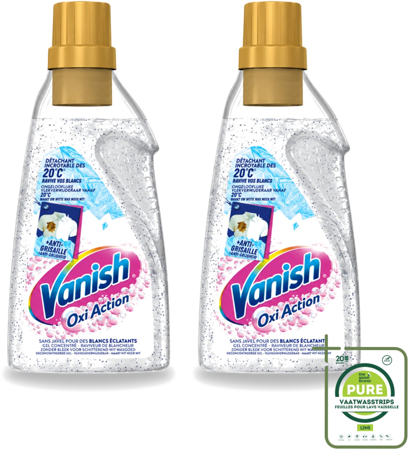 2 x Vanish Oxi Action - Vlekkenverwijderaar Gel - Zonder Bleek - Witte Was - 15 Wasbeurten - Grootverpakking - Vaatwasstrips - Wit Was - Vlekkenverwijderaar - Bleekvrije Was - Witte Was - Wasbeurt