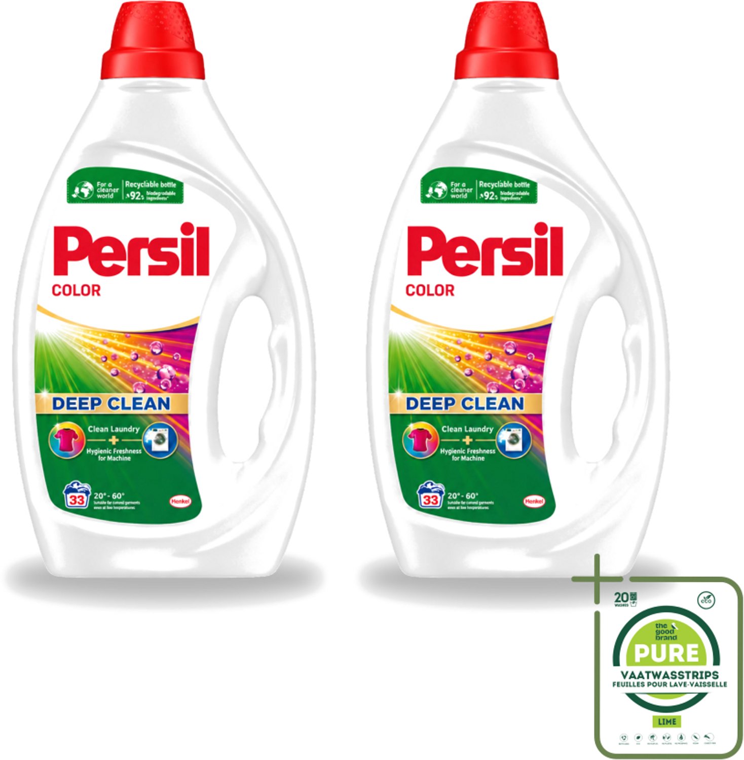 2 x Persil Color - Vloeibaar Wasmiddel - Gekleurde Was - 33 Wasbeurten - Grootverpakking - Vaatwasstrips - Persil Color Gel - Vloeibaar Wasmiddel - Gekleurde Was - Vlekverwijdering - Wasmachine Frisheid