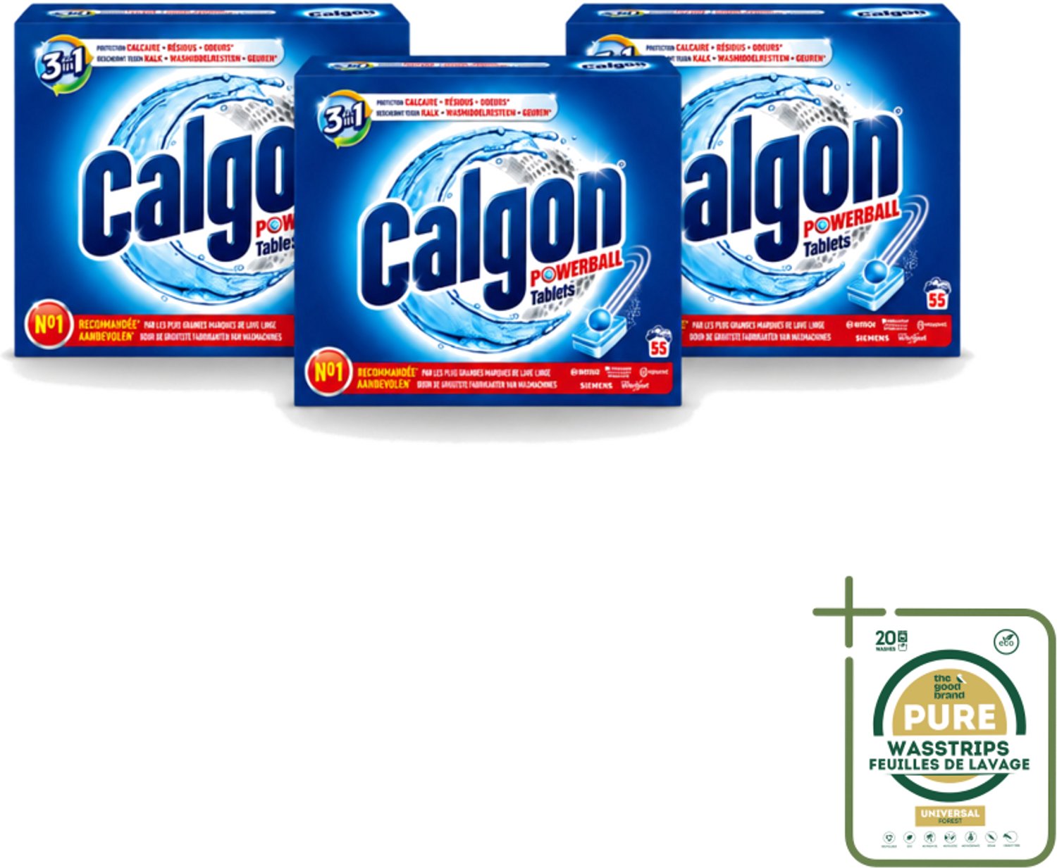 3 x Calgon - Wasmachinereiniger - Tegen Kalkaanslag / Wasmiddelresten / Geuren - 55 Tabletten - Wasstrips - Wasmachine Reinigen - Kalkaanslag Voorkomen - Wasmiddelresten Verwijderen - Geuren Neutraliseren - Wasmachine Schoonhouden