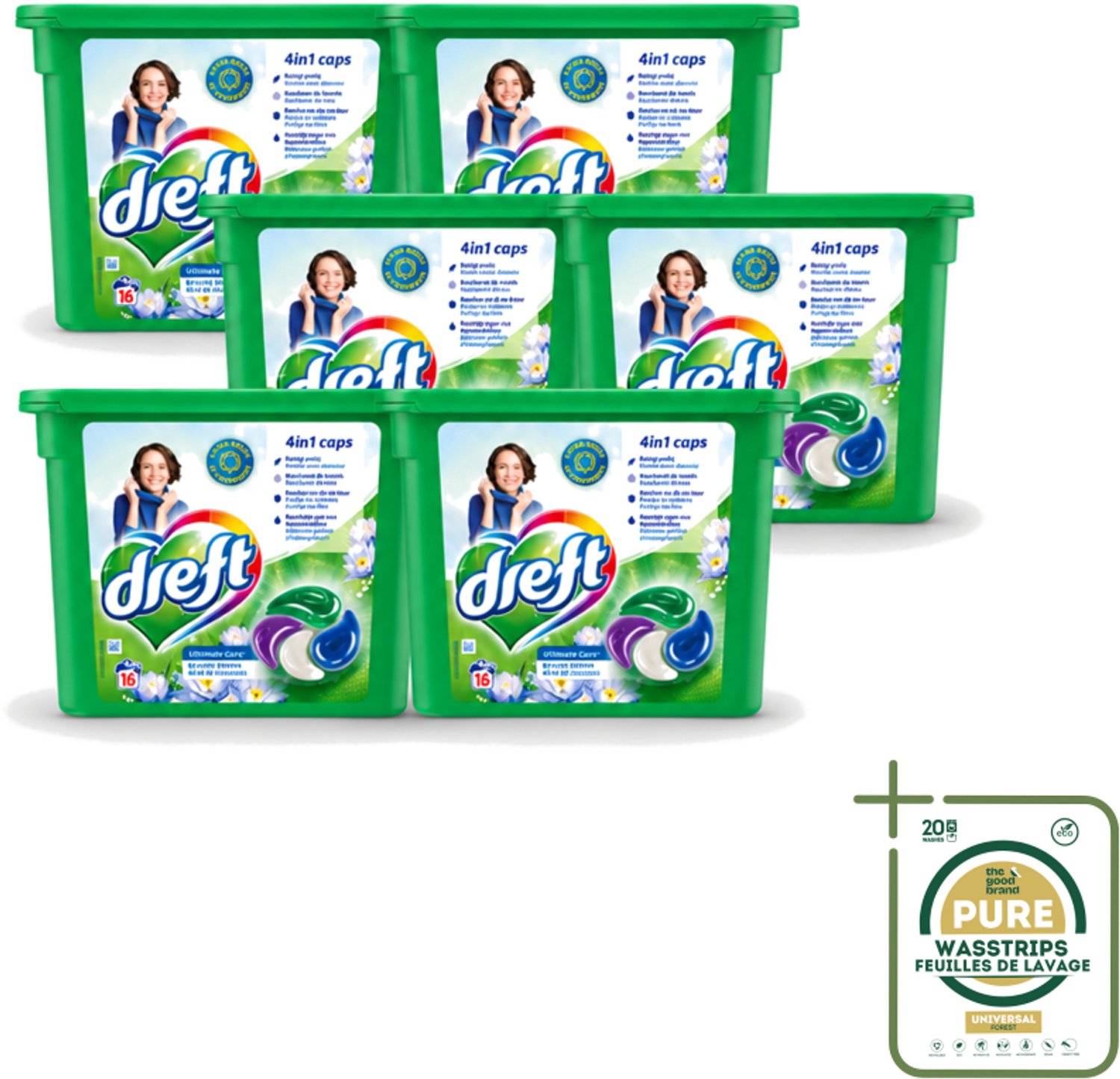 6 x Dreft - Wasmiddelcapsules 4in1 - Gekleurde Was - Blauwe Droom - 16 Wasbeurten - Wasstrips - Wasmiddelcapsules - Blauwe Droom - Kleurbescherming - Frisheid - Wasgoed Reinigen