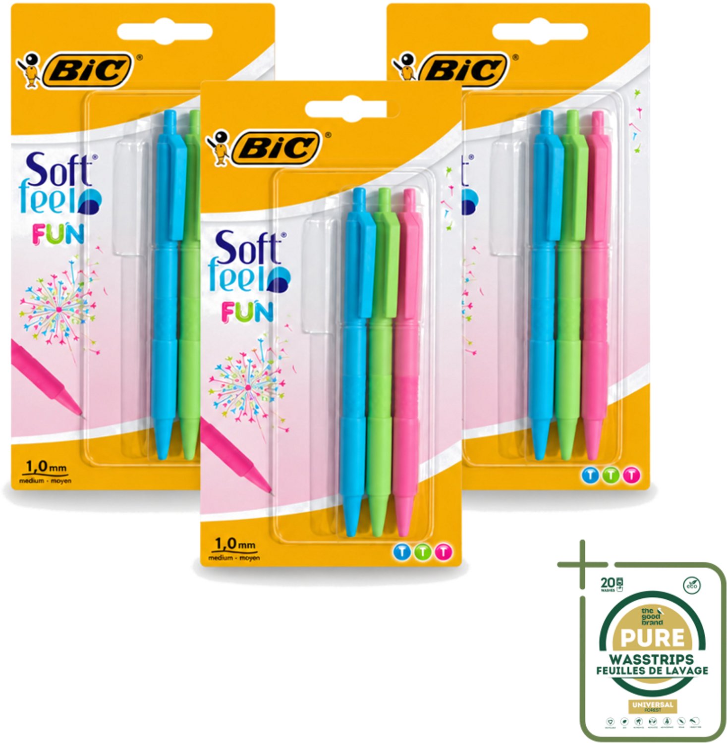 3 x BIC - Balpennen - Lichtgroen, Lichtblauw & Roze - Intrekbaar - 3 Balpennen - Wasstrips - Balpen - Intrekbare Balpen - Schrijfpen - Schrijfervaring - Schrijfpen Voor School