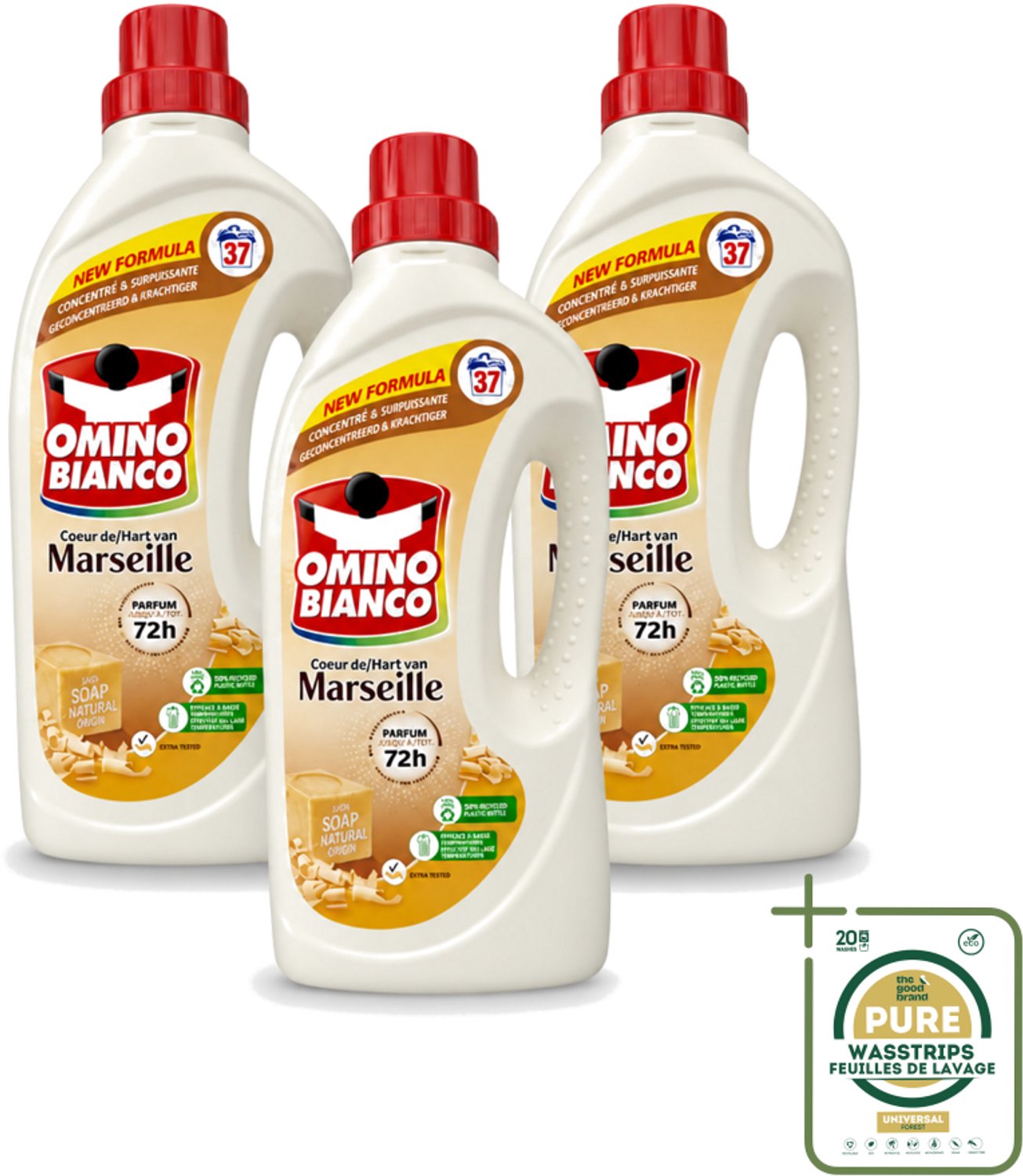 3 x Omino Bianco - Marseille - Wasmiddel - Natuurlijke Zeep - Witte & Gekleurde Was - 37 Wasbeurten - Wasstrips - Marseille-zeep - Natuurlijke Zeep - Wasmiddel - Wasmiddel Voor Kleding - Enzymen