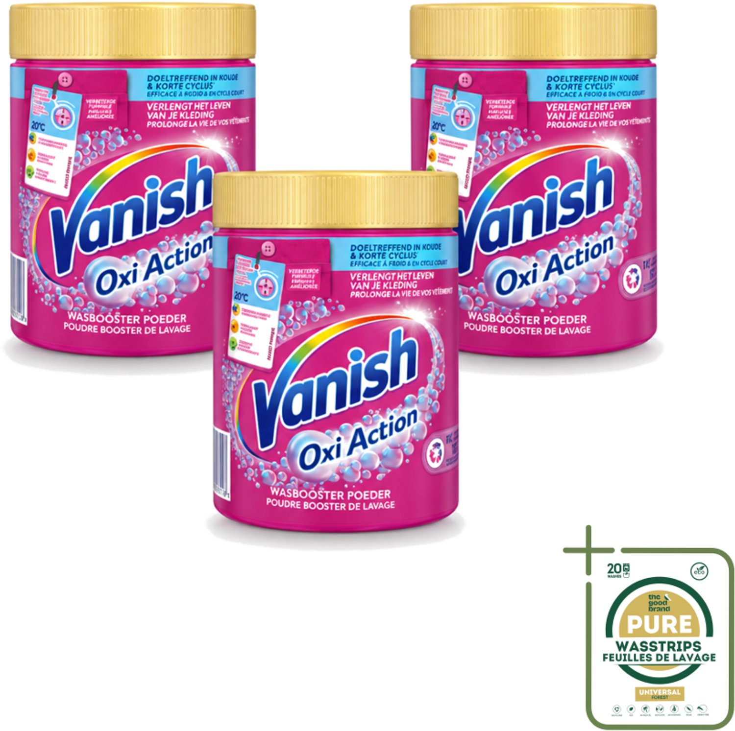 3 x Vanish Oxi Action - Vlekkenverwijderaar Poeder - Gekleurde Was - 1 Kg - Wasstrips - Vlekkenverwijderaar - Wasbooster - Kleuroverdracht - Geuren Neutraliseren - Hygiëne