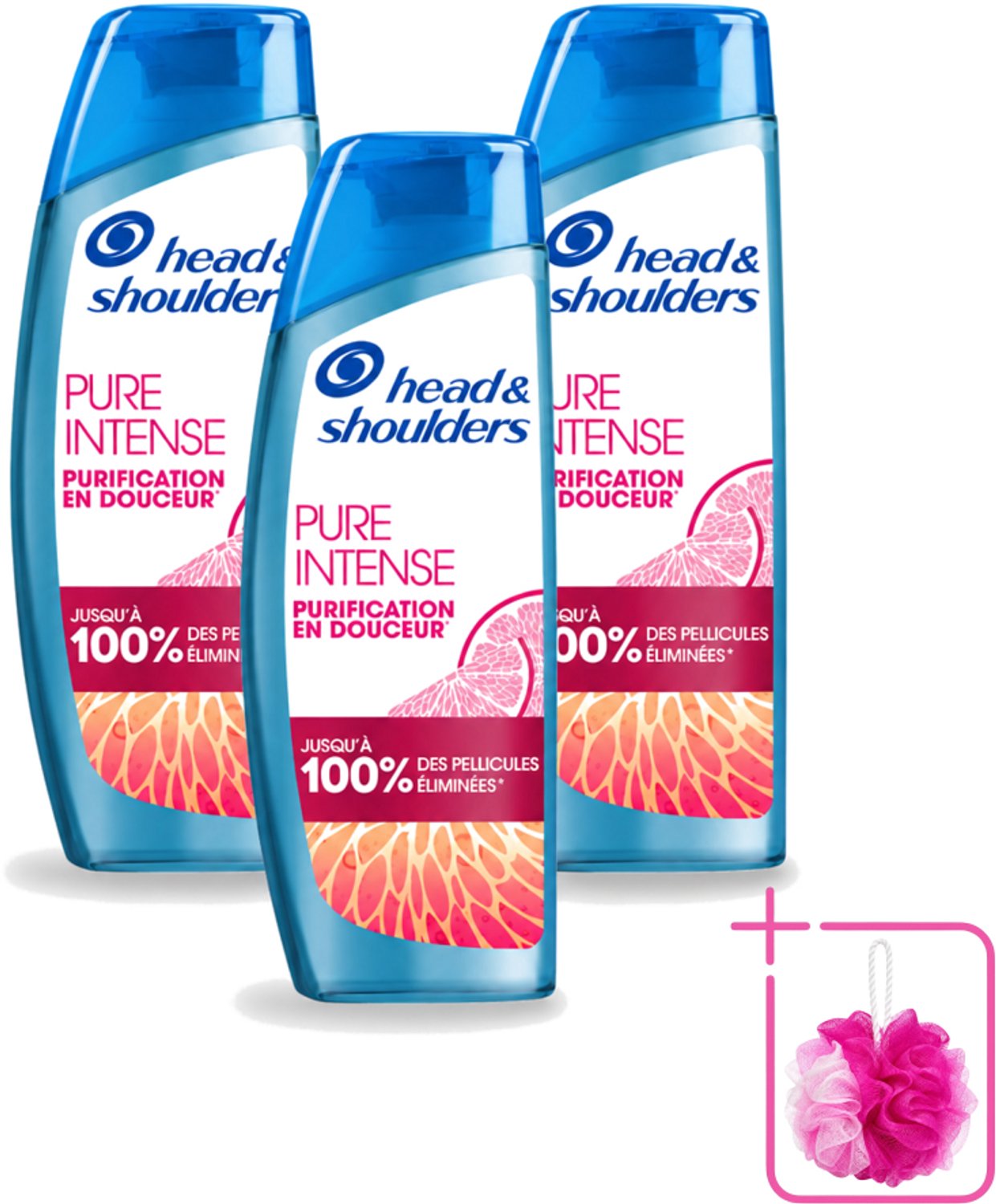 3 x Head & Shoulders - Anti-Roos Shampoo - Pure Intense - Grapefruit - 250 ml - Bulkverpakking - Anti-roos shampoo - Douchemop - Vet hoofd