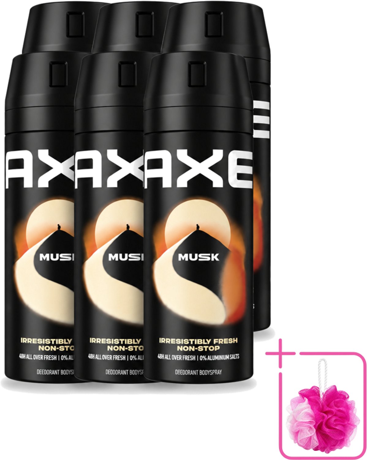 6 x Axe - Deodorant Bodyspray - 48hrs Fresh - Musk - Patchouli & Fougere - 150 ml - Bulkverpakking - 48 uur geurbescherming - Douchemop - Deodorant sprayer