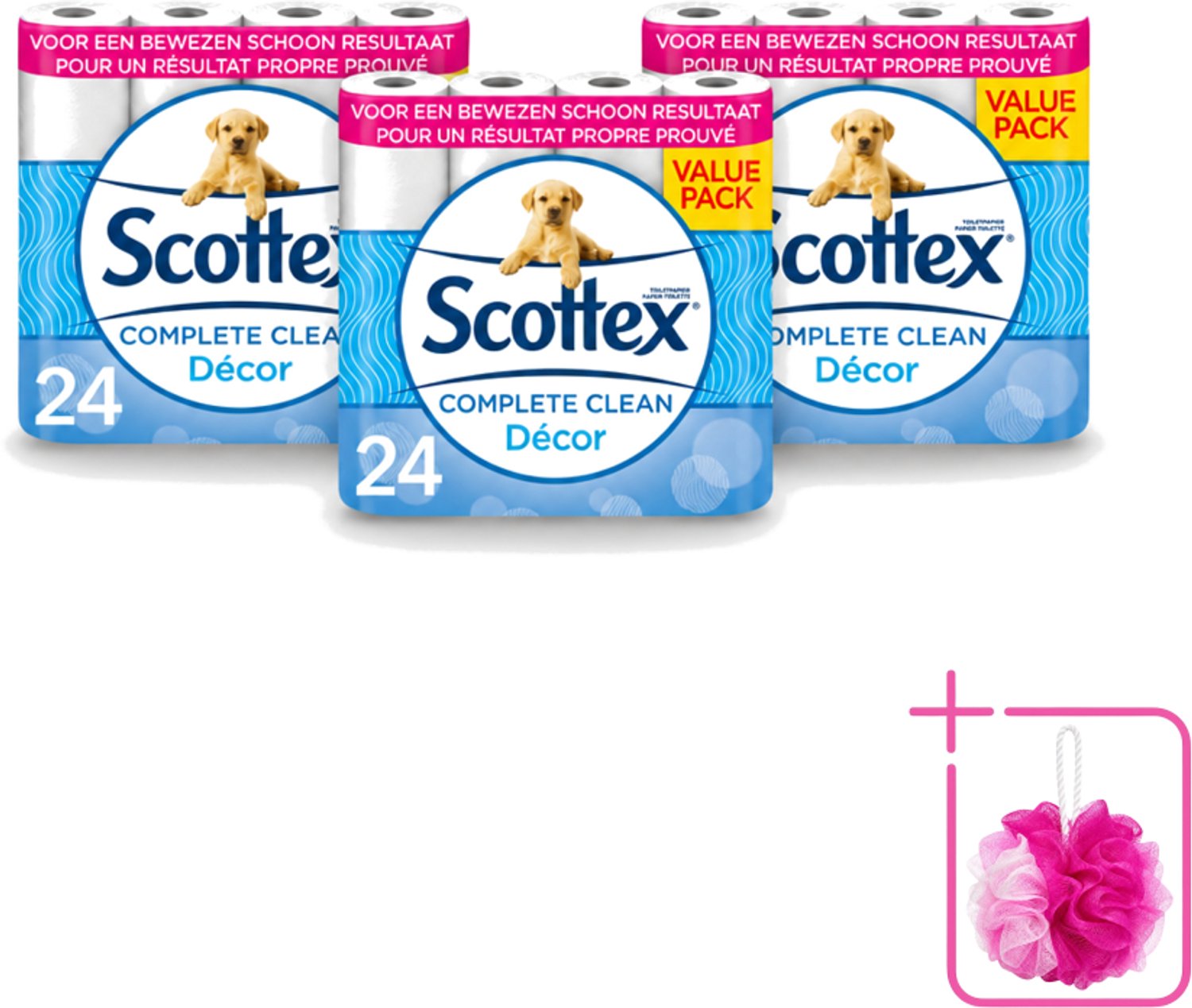 3 x Scottex - Toiletpapier - 2-laags - 24 Rollen - Bulkverpakking - Toiletpapier - Douchemop - 2-laags