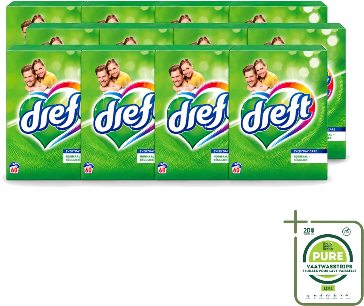 12 x Dreft - Everyday Care - Waspoeder - Gekleurde Was - Original - 60 Wasbeurten - Grootverpakking - Vaatwasstrips - Waspoeder - Gekleurde Was - Kleurbeschermend - Waspoeder Voor Kleding - Waspoeder Origineel