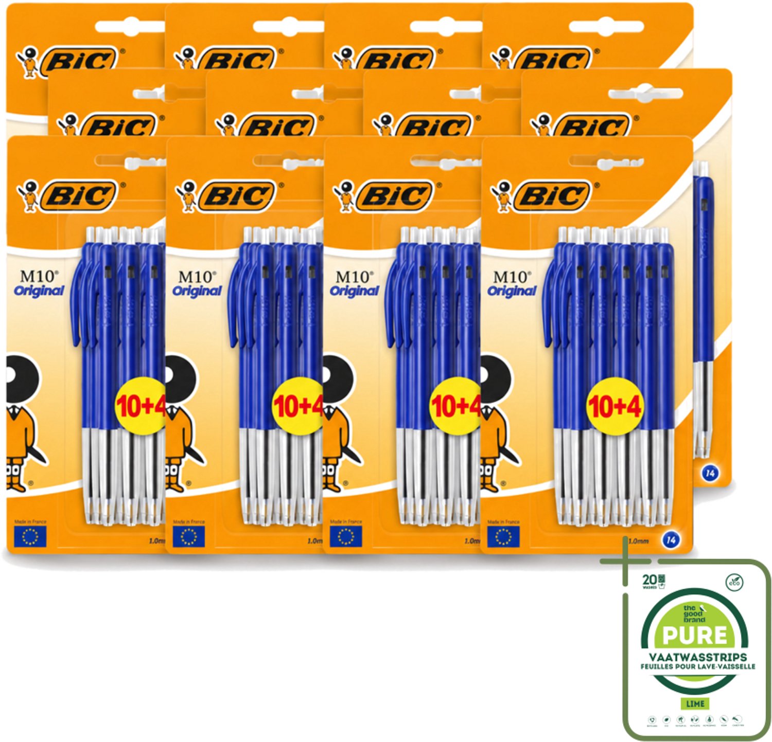 12 x BIC - M10 Original - Balpennen met Kliksysteem - Blauw - 1 mm Punt - 14 Pennen - Grootverpakking - Vaatwasstrips - Balpen - Schrijfset - Balpen Set - BIC M10 - Balpen Blauw