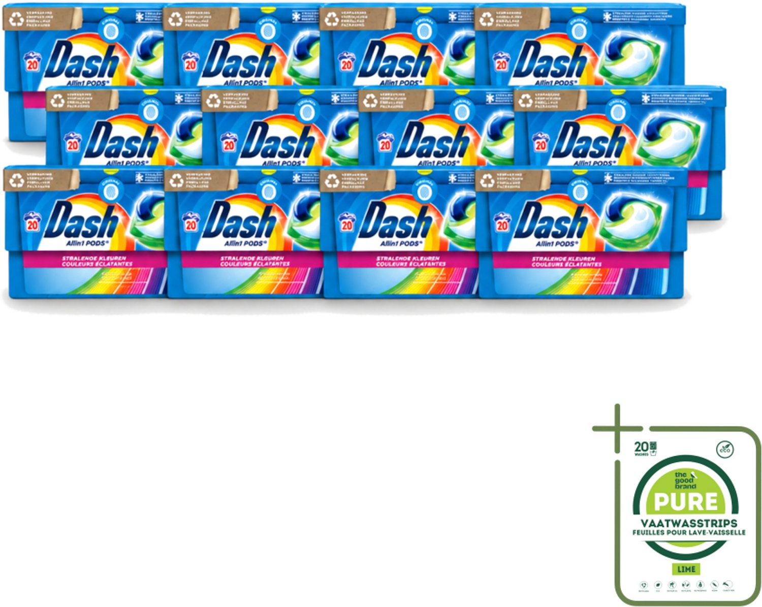 12 x Dash - Stralende Kleuren - Wasmiddel Capsules - All-in-1 Pods - Gekleurde Was - 20 Wasbeurten - Grootverpakking - Vaatwasstrips - Wasmiddel Capsules - Gekleurde Was - Frisheid Was - Wasmachine Pod - Stralende Kleuren