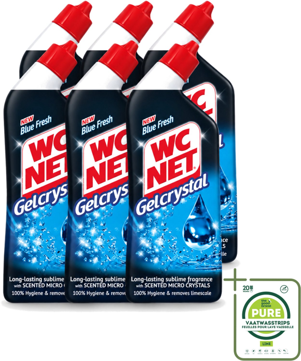 6 x WC-Net - Toiletreiniger - Gel - Blue Fresh - Anti-Kalk - 750 ml - Grootverpakking - Vaatwasstrips - Toiletreiniger - Kalkaanslag - Vlekken - Hygiëne - Desinfecterend