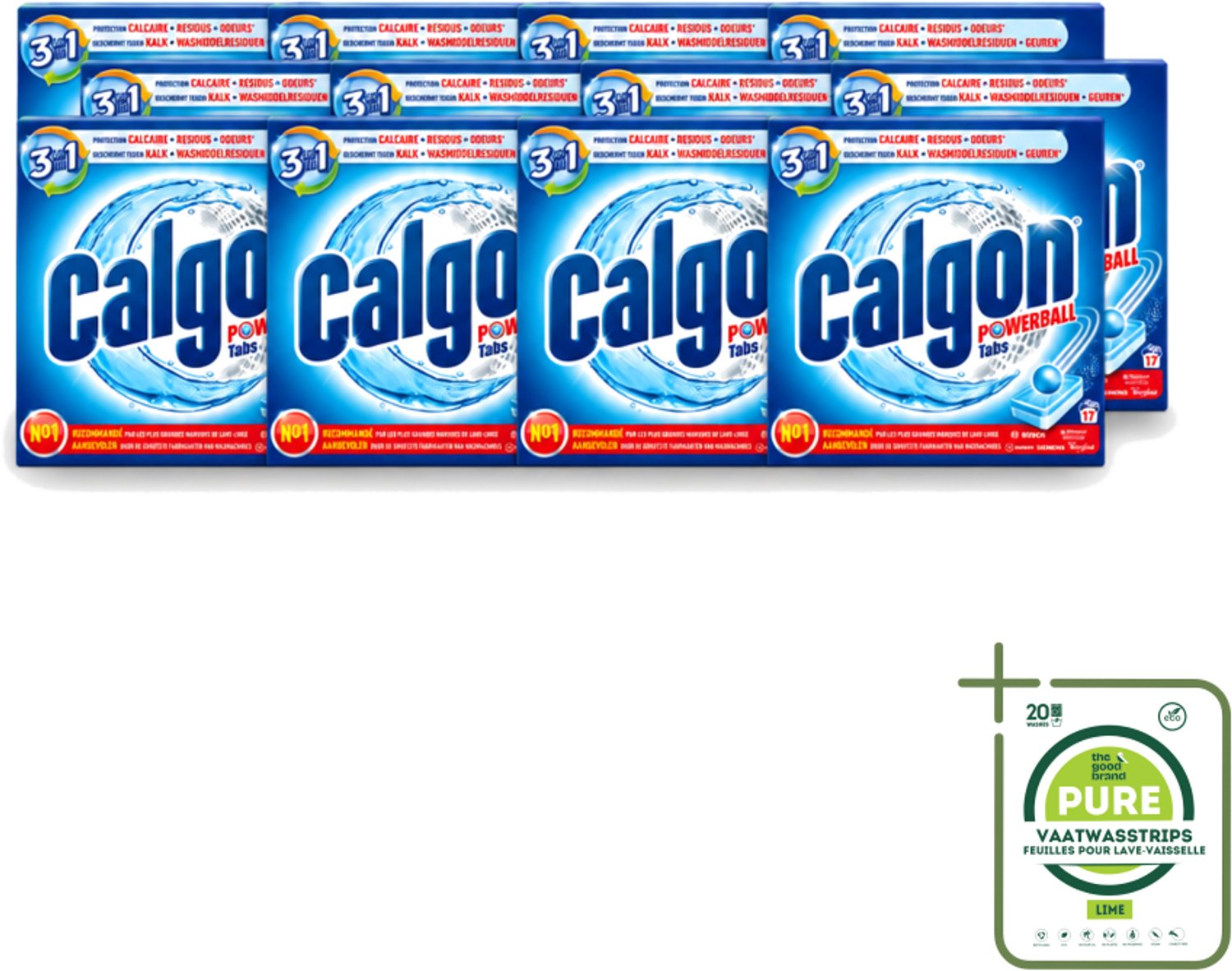 12 x Calgon - Ontkalkingsmiddel - Tegen Kalk, Wasmiddelresiduen & Geuren - 17 Tabletten - Grootverpakking - Vaatwasstrips - Ontkalken Wasmachine - Kalkvoorkomen - Wasmiddelresiduen - Geuren Bestrijden - Wasmachine Onderhoud